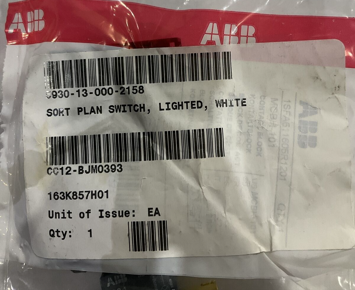 ABB MCB-10 163K857H01 SORT PLAN SWITCH LIGHTED WHITE