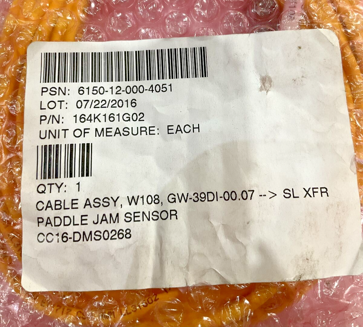 TURCK W108 SL XFR PADDLE JAM SENSOR 164K161G02 CABLE ASSY LL31602 LOT OF 3 U3S