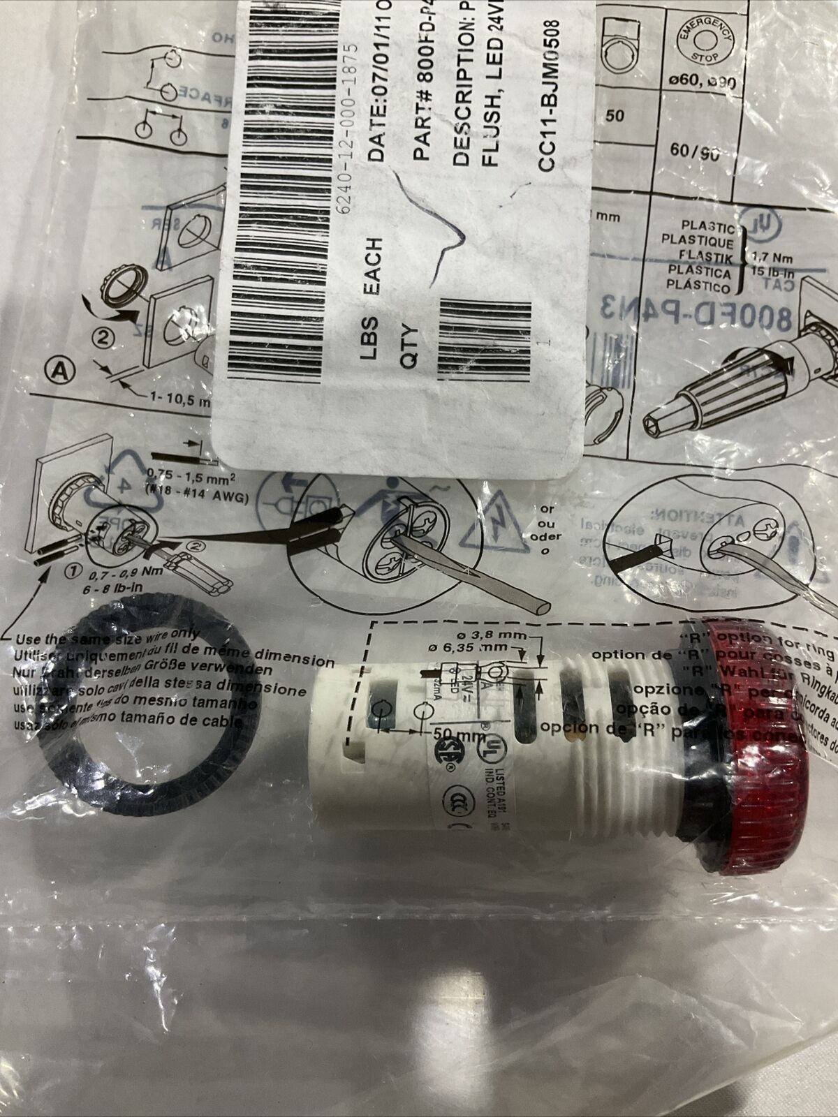 A-B 800FD-P4N3 PILOT LIGHT RED FLUSH LED 24VDC U3S