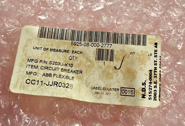 ABB S203U-k10 CIRCUIT BREAKER 240V 10A U3S