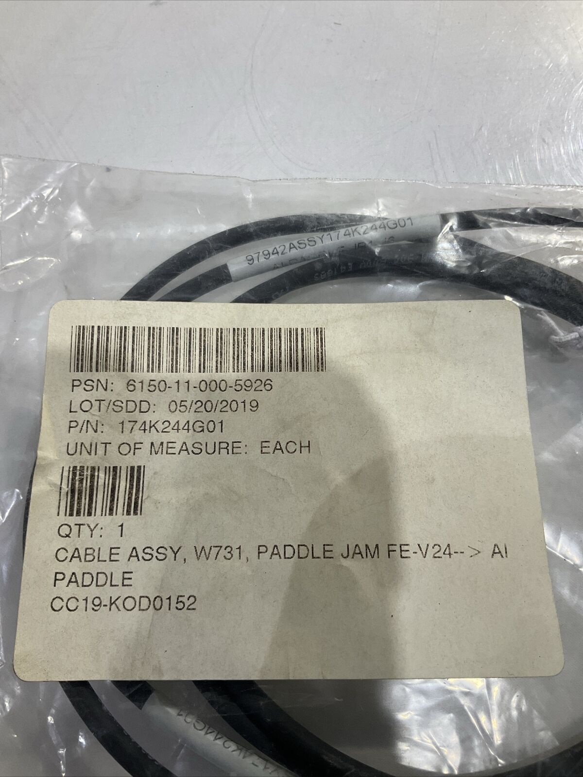 TURCK 174K244G01 CABLE ASSY W731 PADDLE JAM FE-V24 U3S