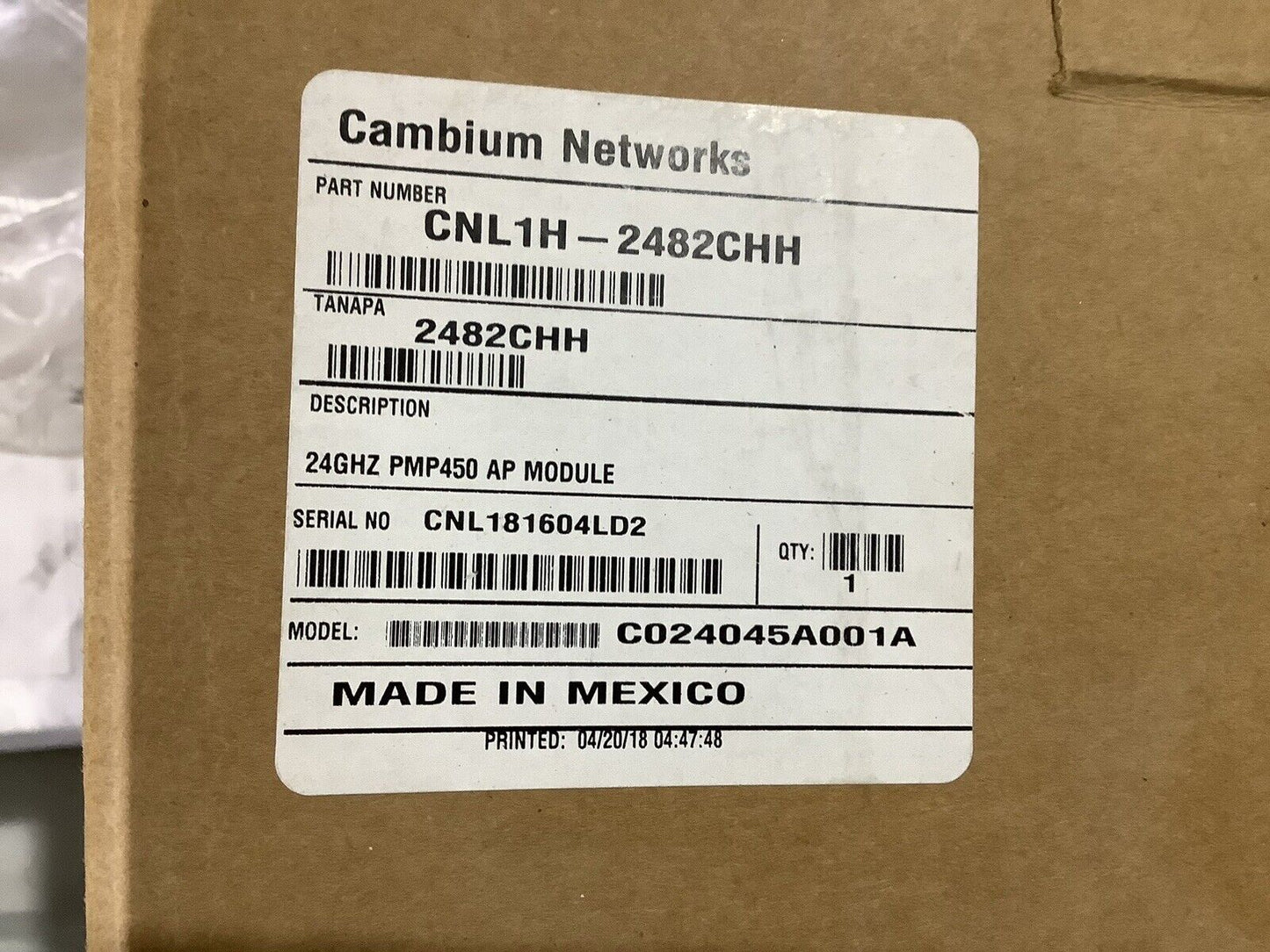 CAMBIUM NETWORKS C024045A001A 2482CHH CONNECTORIZED PMP 450AP MODULE G7T