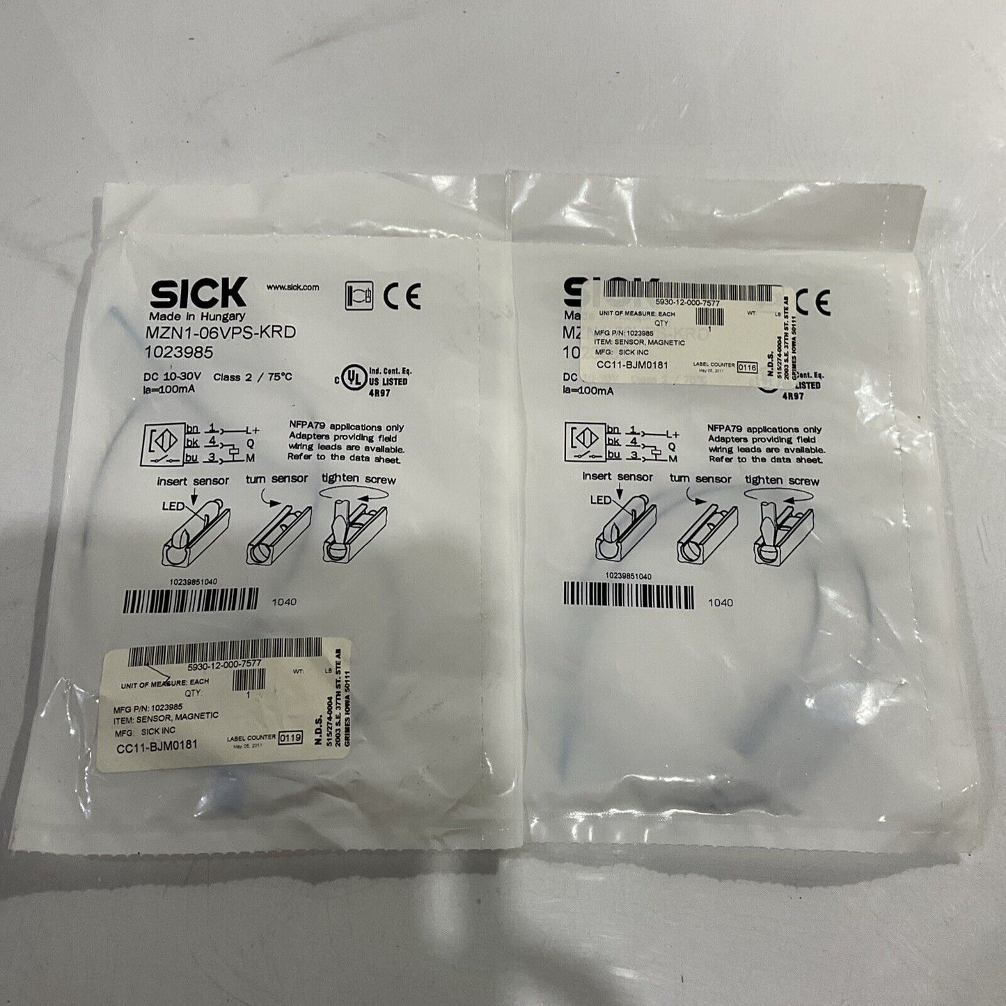 SICK 1023985 SENSOR MAGNETIC 10-30V LOT OF 2 U3S