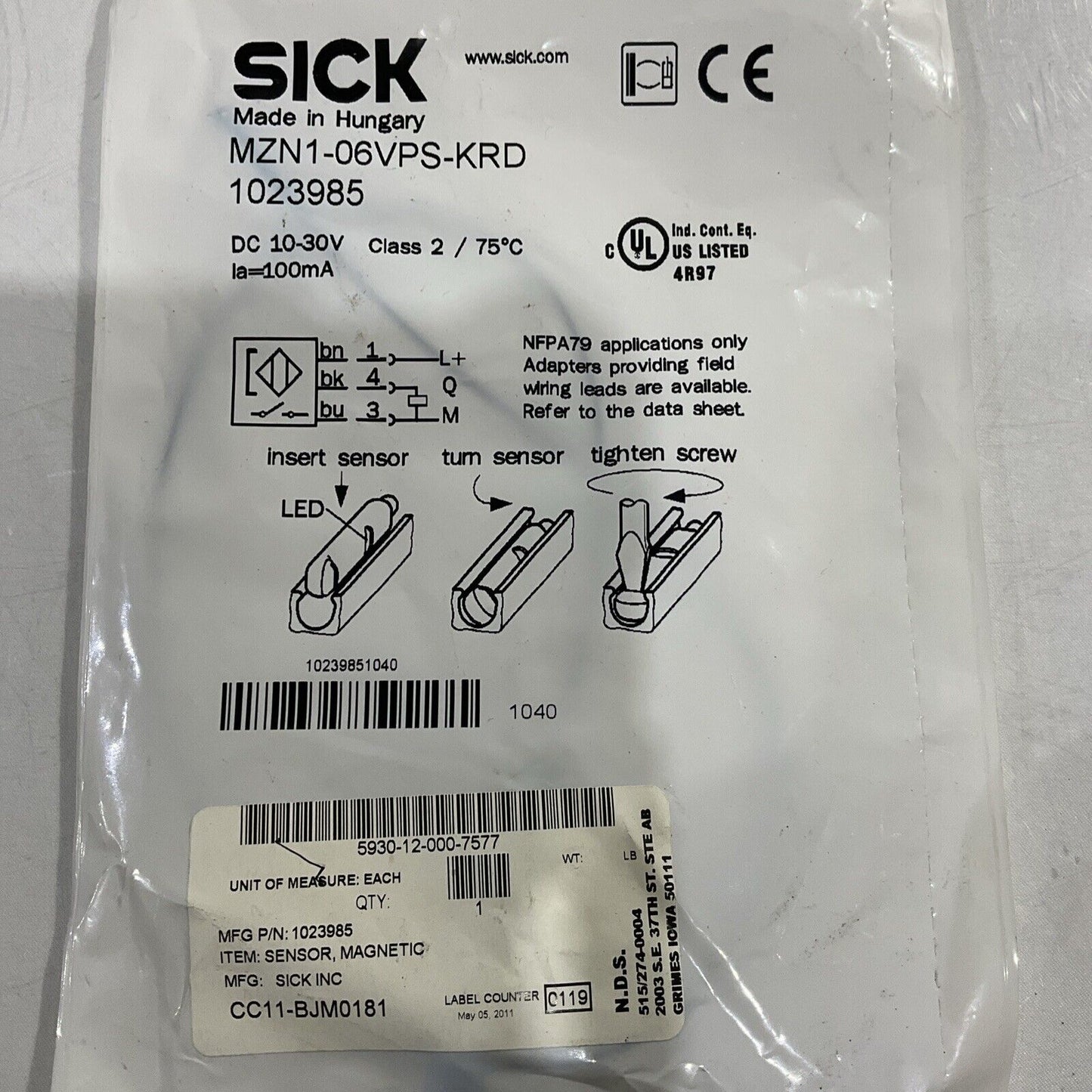 SICK 1023985 SENSOR MAGNETIC 10-30V LOT OF 2 U3S