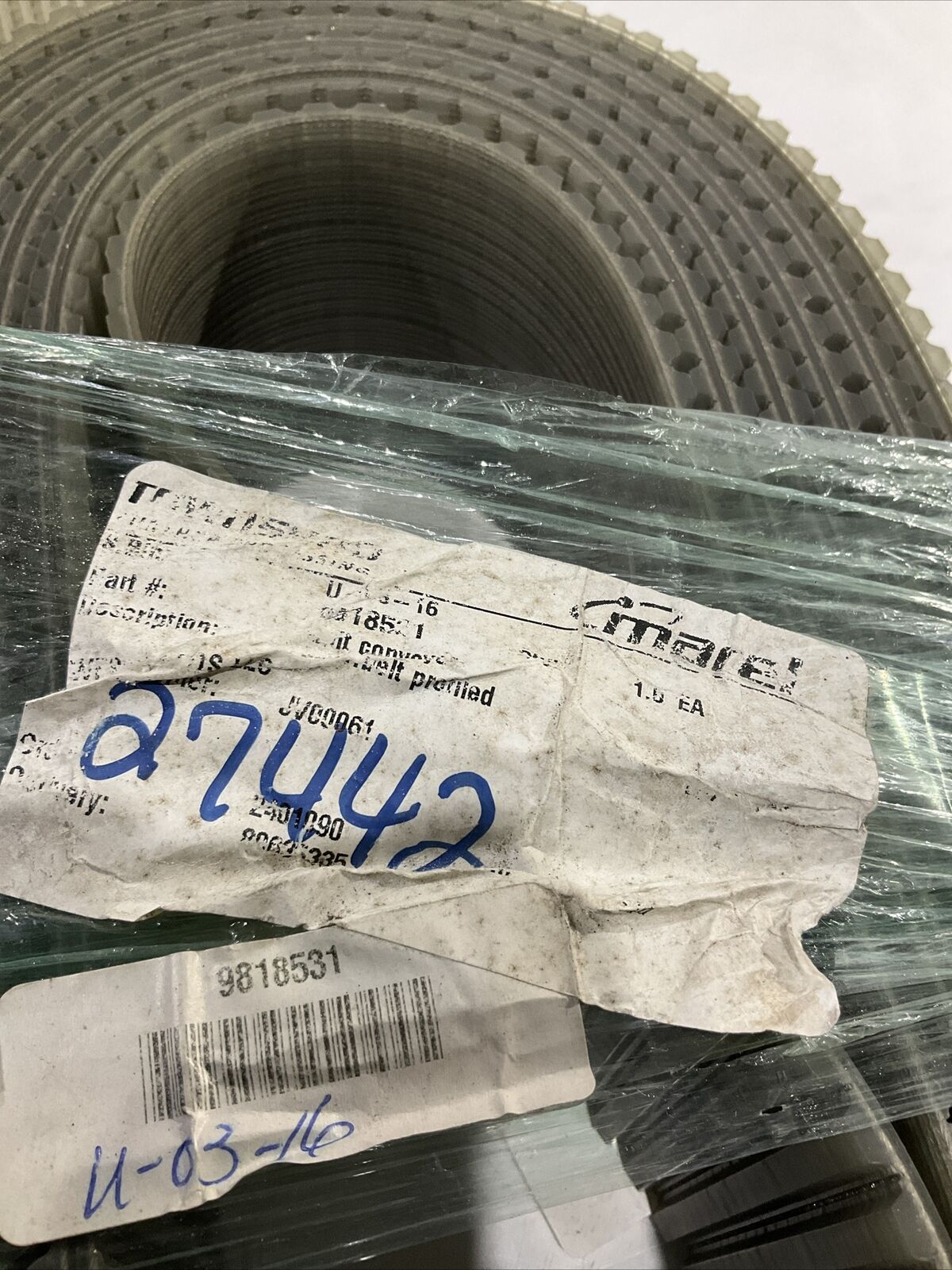 MAREL 4" 9818531 BELT CONVEYOR BELT PROFILED U4M