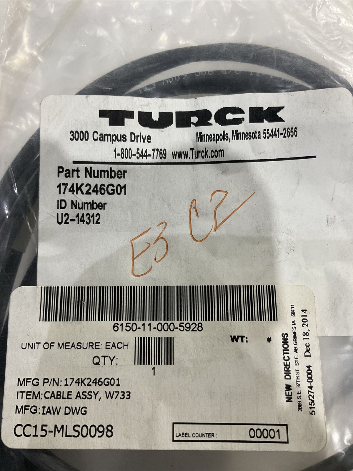 TURCK 174K246G01 CABLE ASSY , W733 U3S