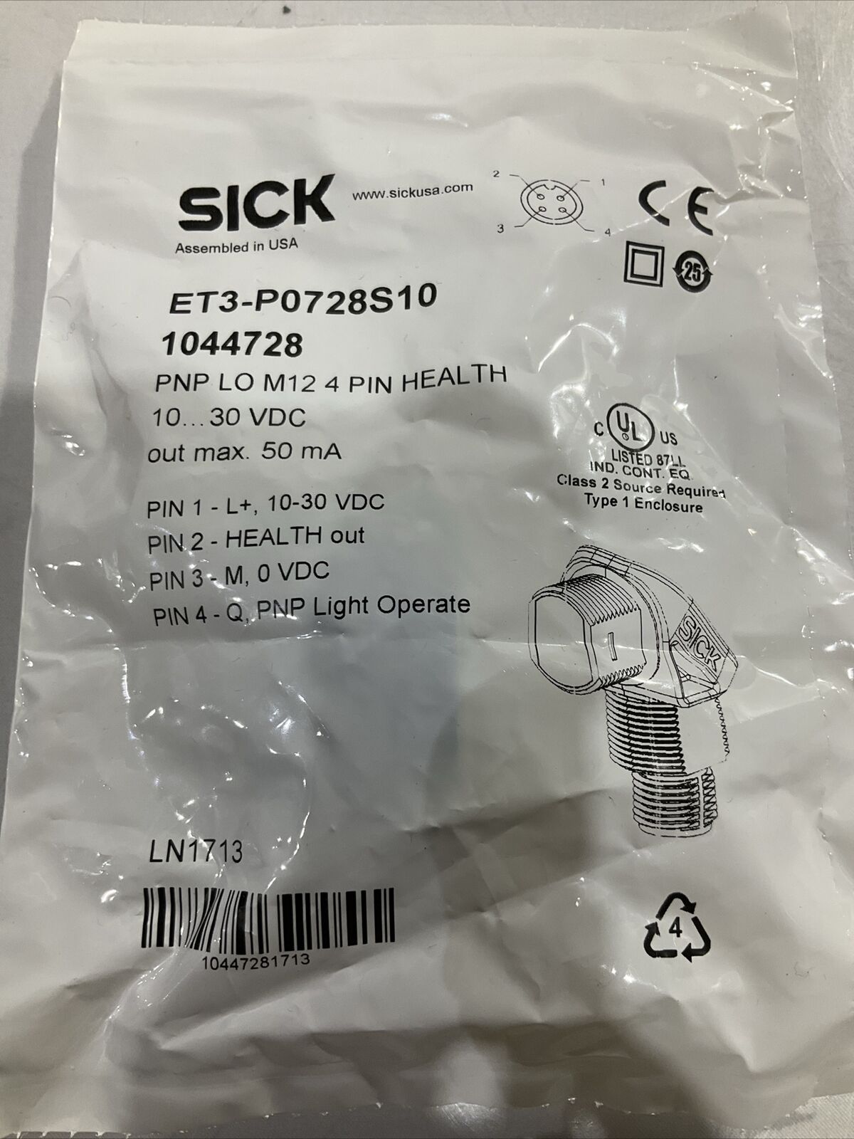 SICK ET3-P0728S10 PHOTOELECTRIC SENSOR 10-30VDC U3S