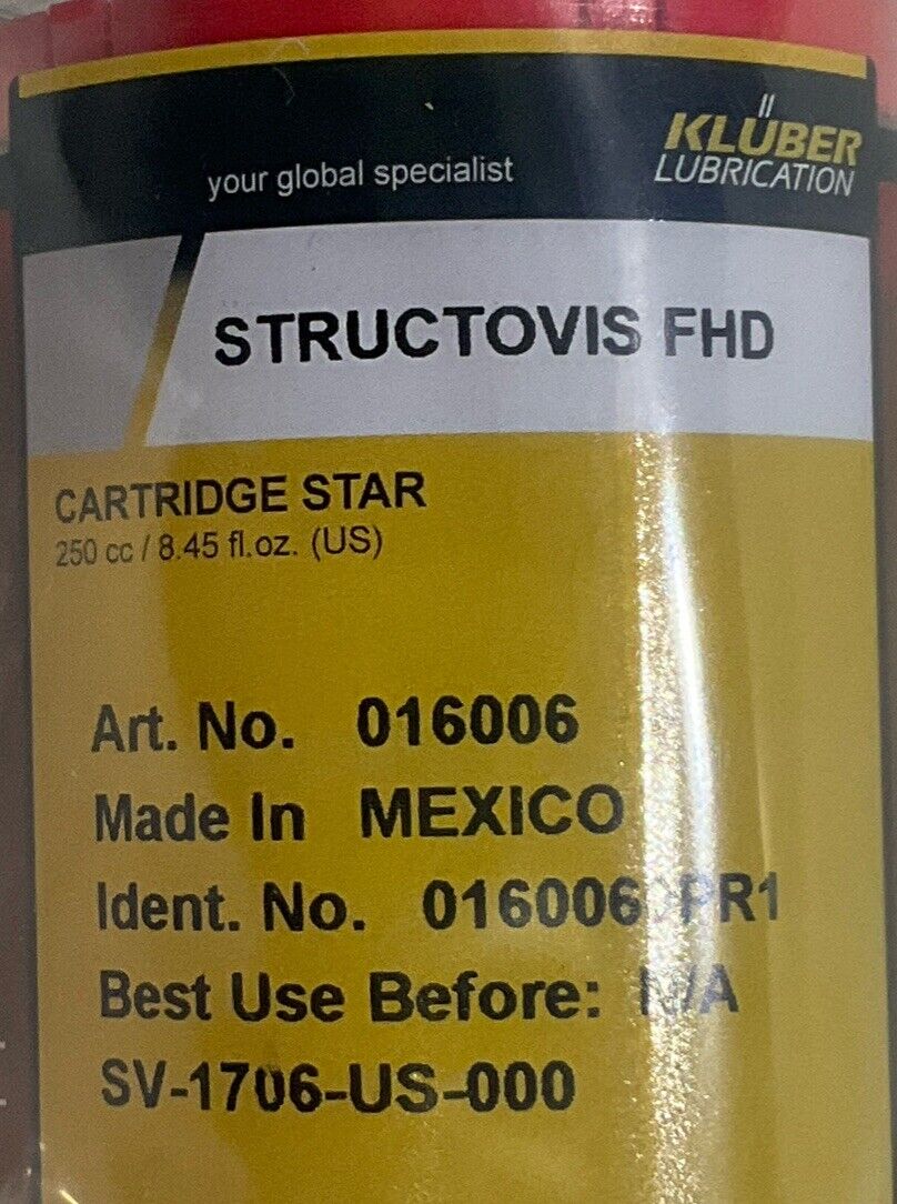 KLUBER STRUCTOVIS SV-1706-US-000 0160060PR1 FHD LUBRICATION CARTRIDGE U3S