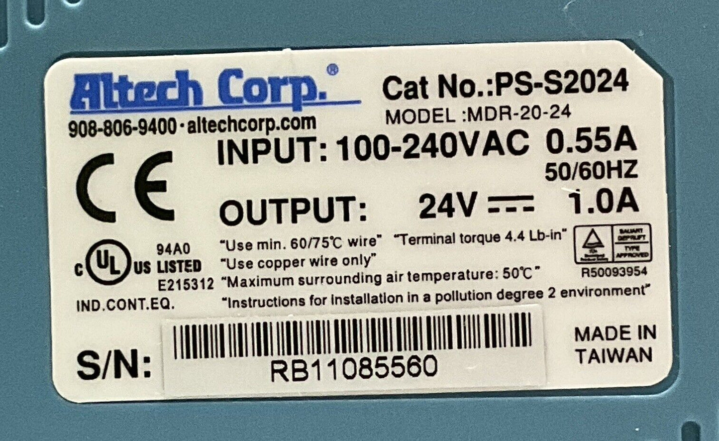 ALTECH CORP PS-S2024 100-240VAC 0.55A 50/60HZ POWER SUPPLY U3S