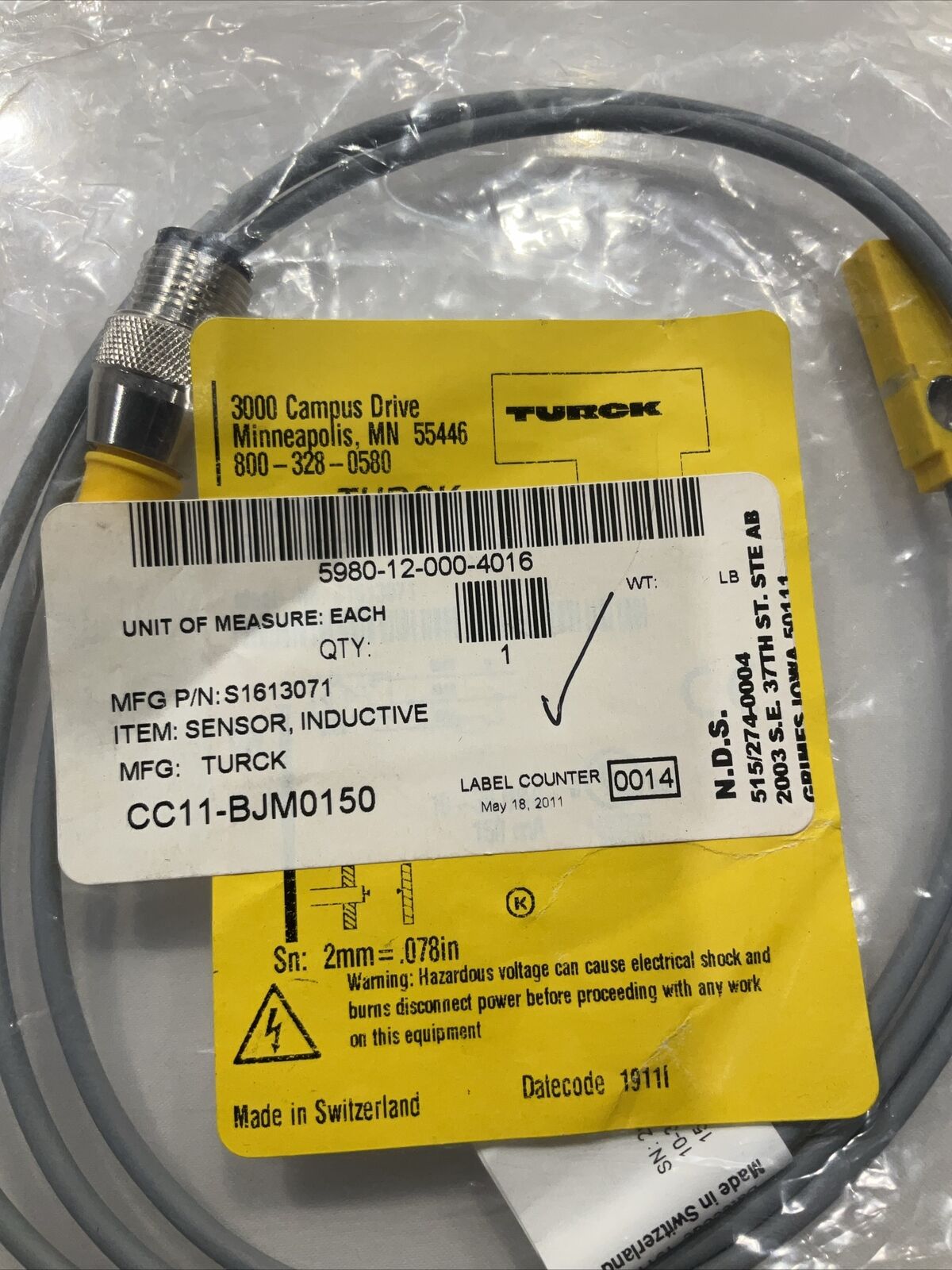 TURCK BI2-Q5.5-AP6X-1M-RS4T/S34 S1613071 SENSOR INDUCTIVE U3S