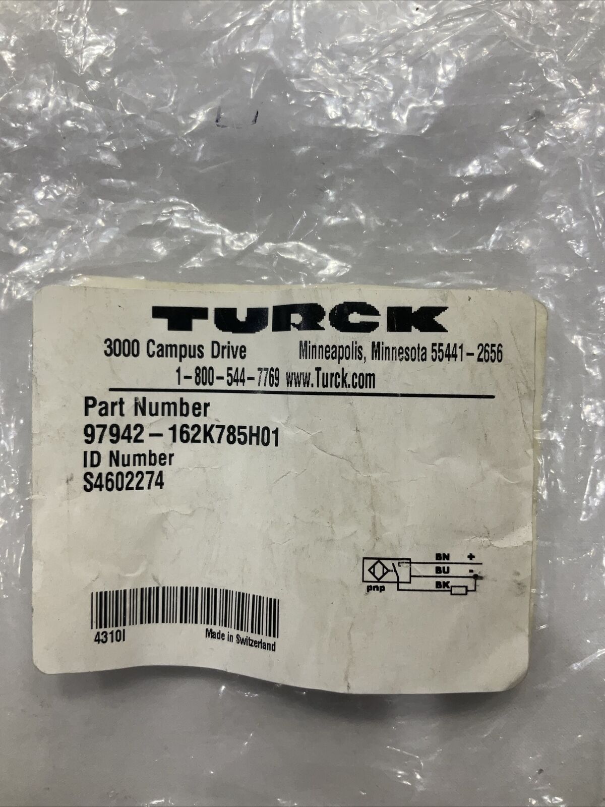 TURCK 97942–162K785H01 SENSOR INDUCTIVE U3S