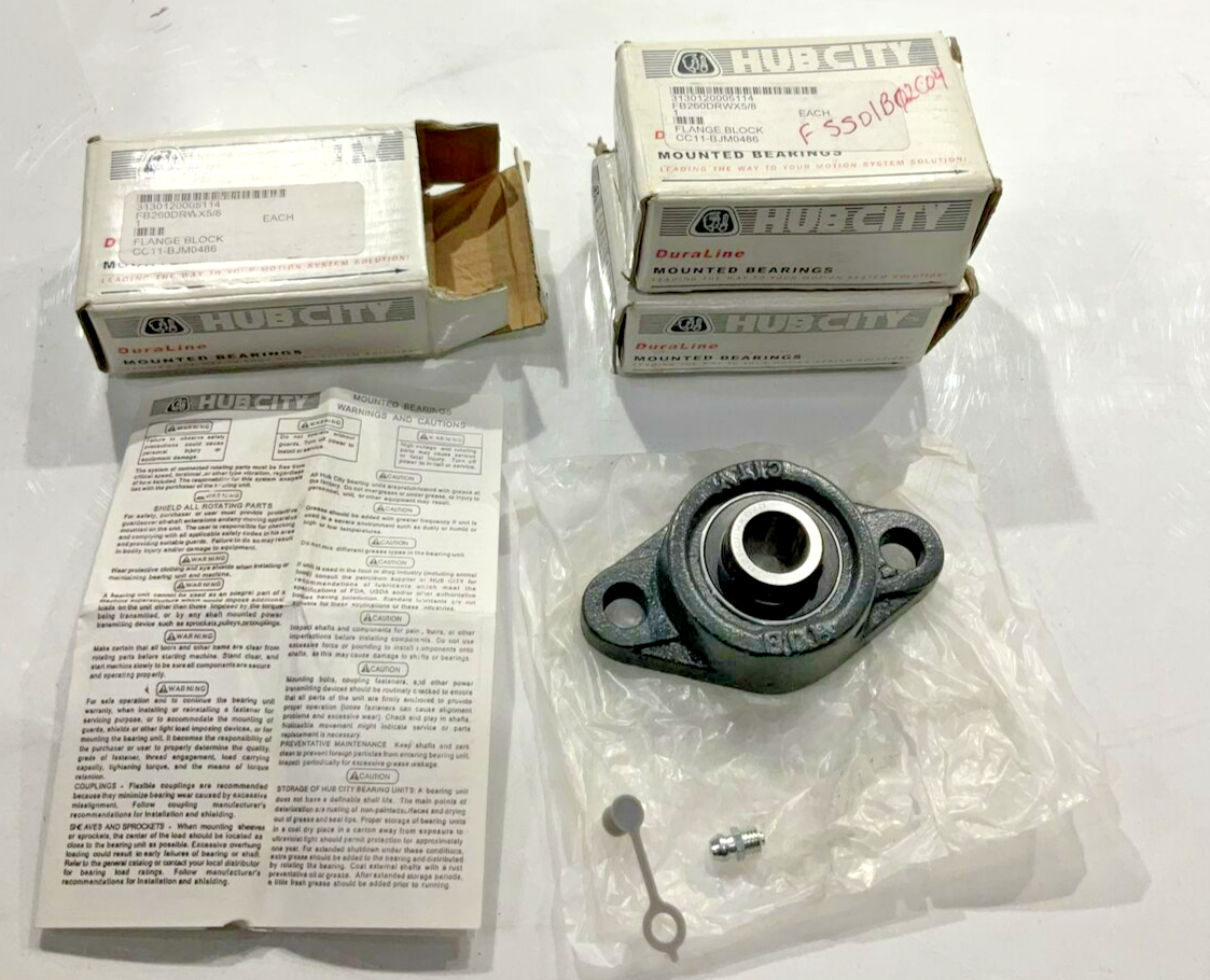 HUB CITY FB260DRWX5/8 FLANGE BLOCK LOT OF 3 U3S