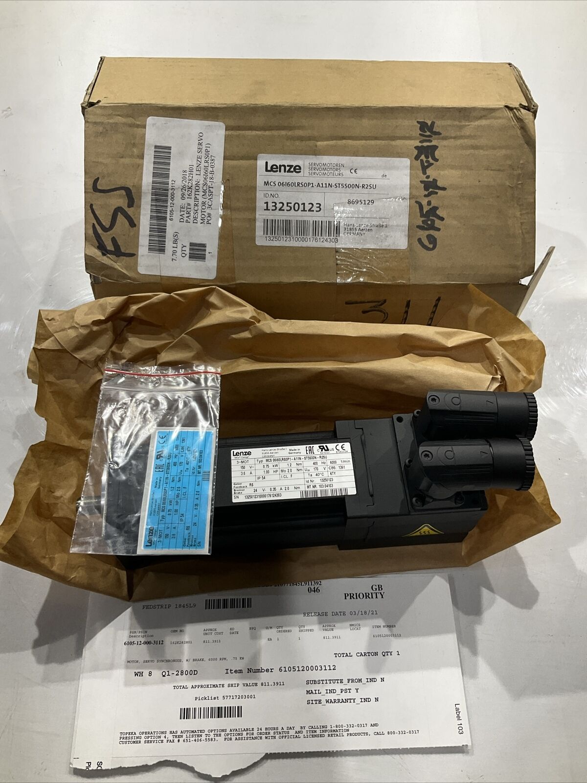 LENZE 162K282H01 MCS-06160LRS0P1-A11N-ST5S00N-R2SU SERVO MOTORS 150V U3S