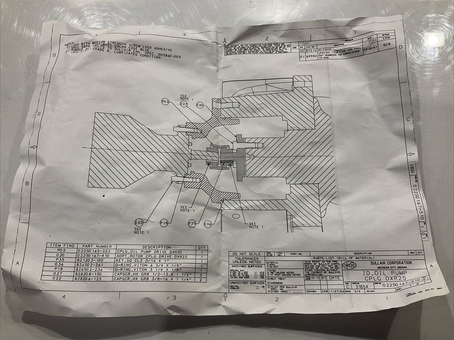 SULLAIR SERVICE PARTS 02250167-511 U3S