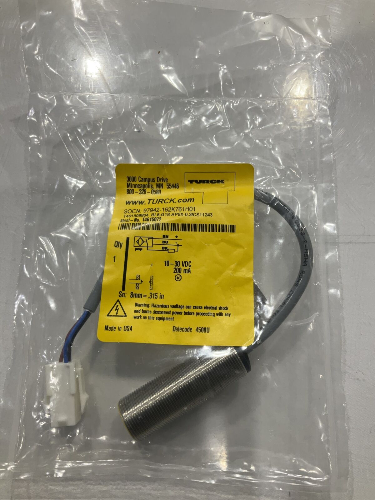 TURCK BI8-18-G18-AP6X-0.2/CS11243 97942-162K761H01 SENSOR, INDUCTIVE U3S