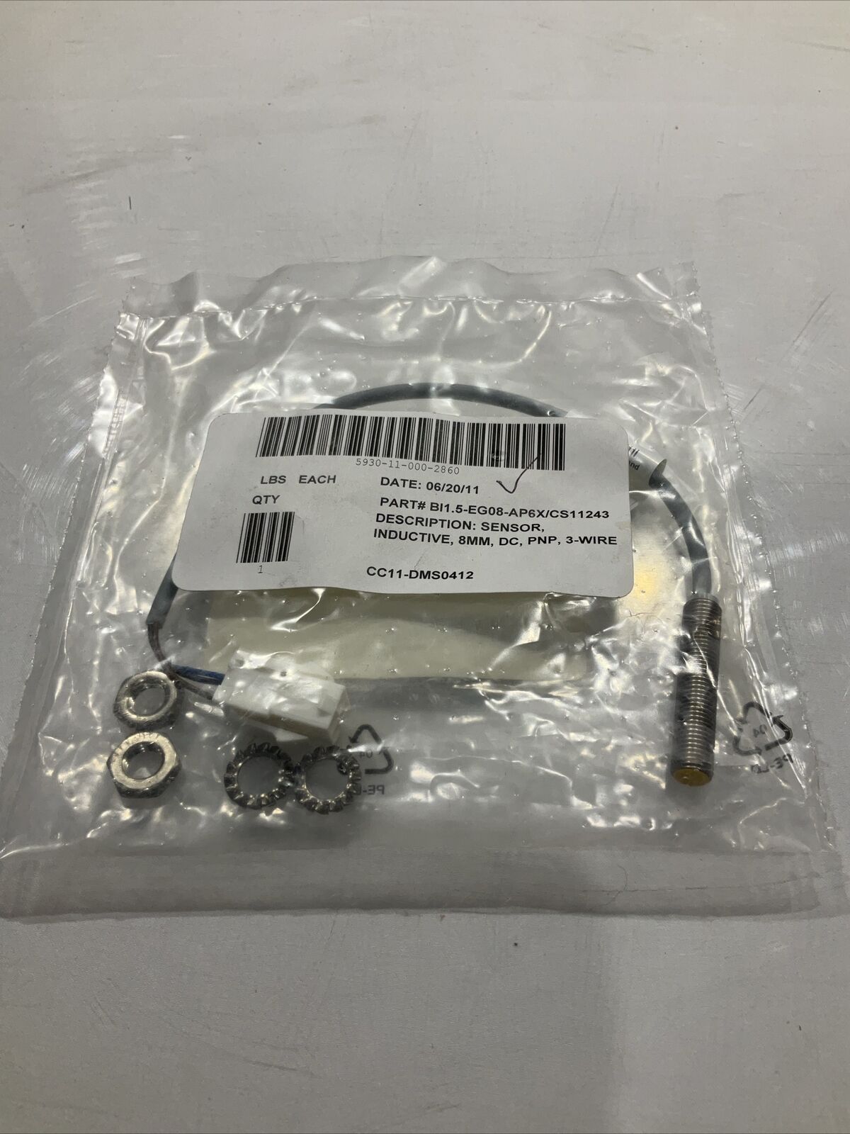 TURCK BI1.5-EG08-AP6X/CS11243 SENSOR INDUCTIVE 8MM U3S