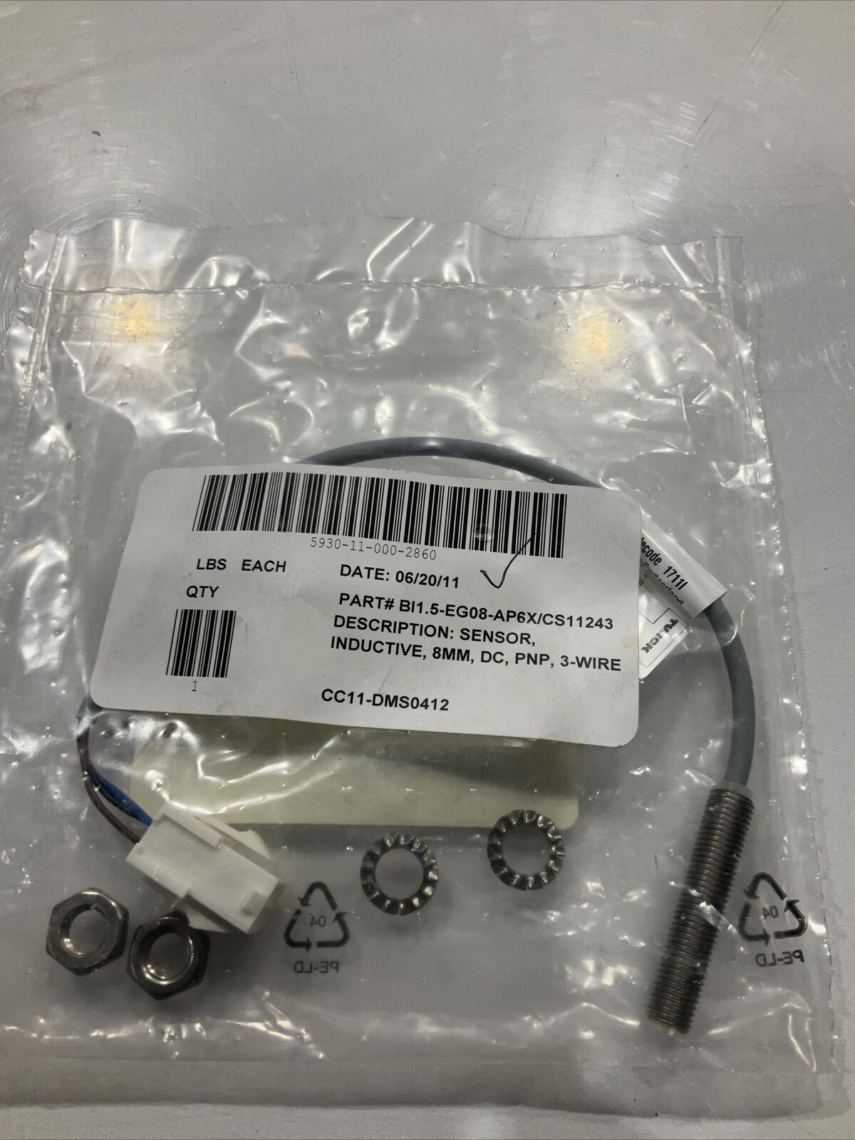 TURCK BI1.5-EG08-AP6X/CS11243 SENSOR INDUCTIVE 8MM U3S