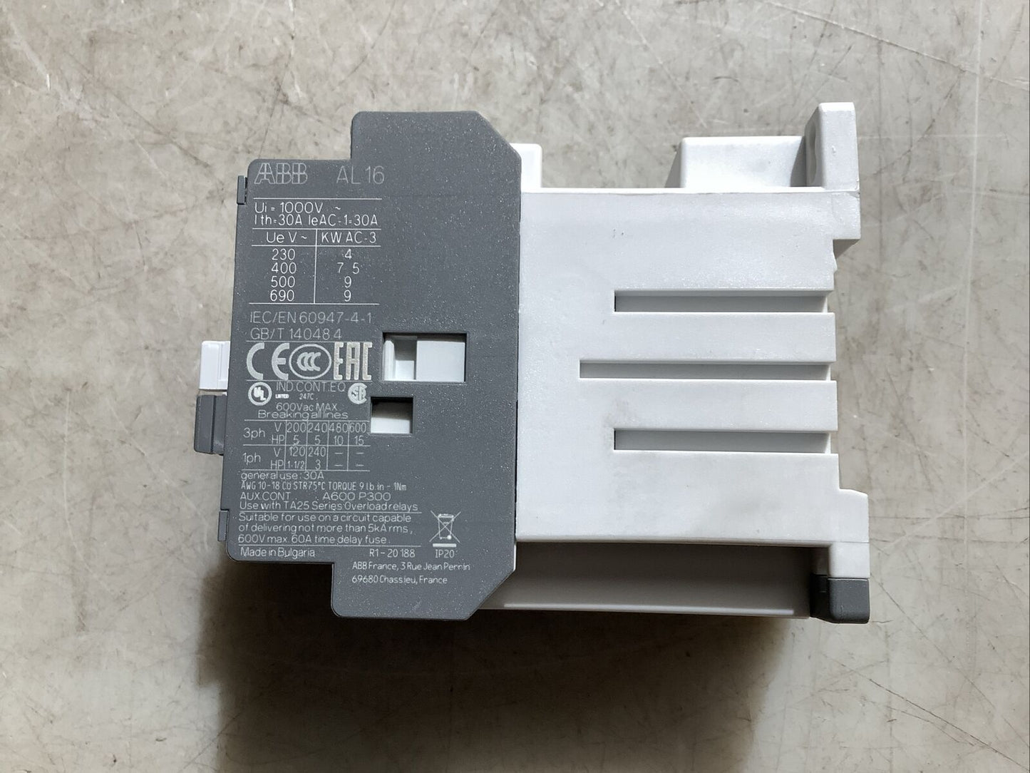 ABB AL16-30-01 1SBL183001R8101 CONTACTOR U3S