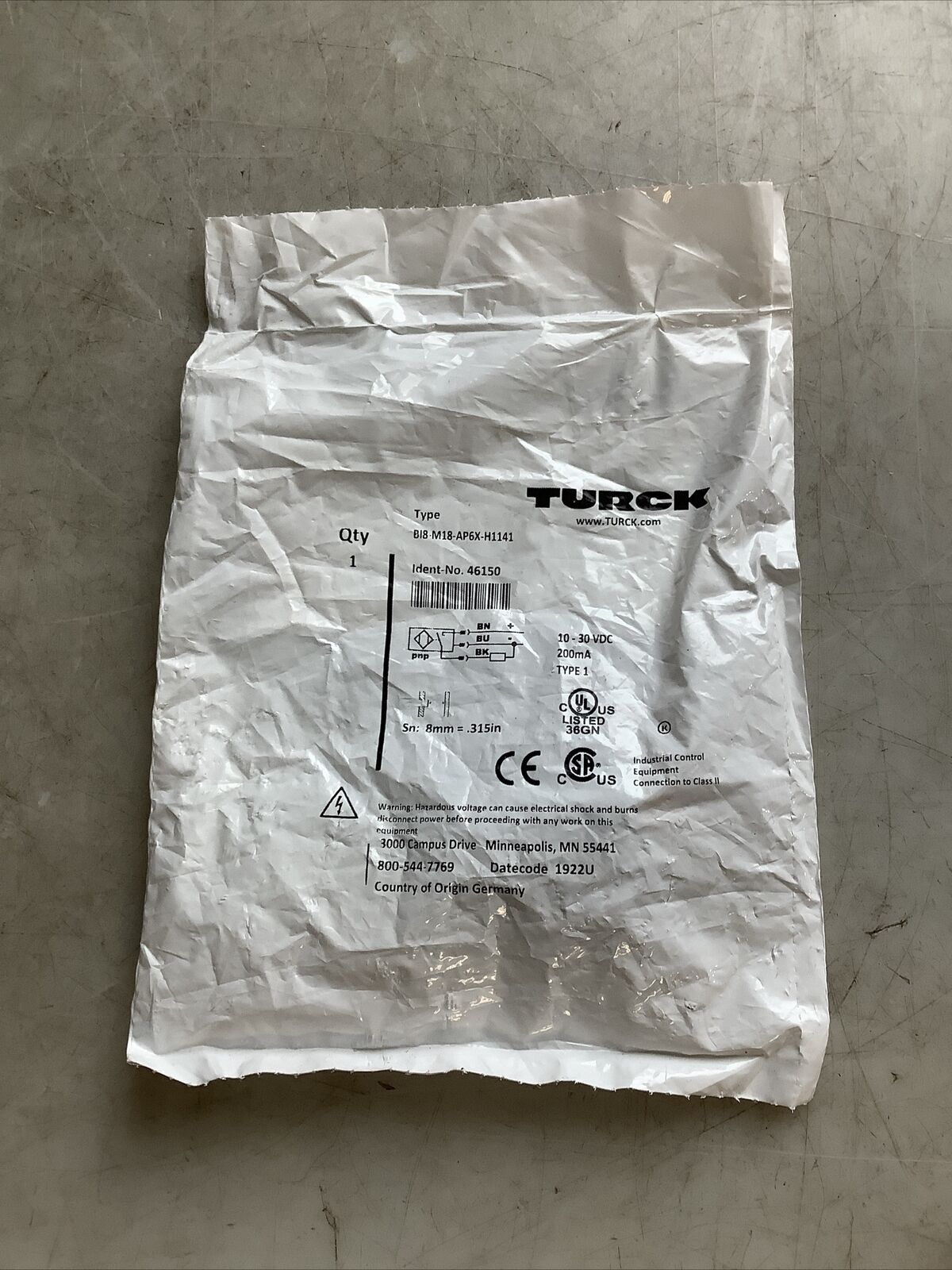 TURCK BI8-M18-AP6X-H1141 46150 INDUCTIVE PROXIMITY SENSOR U3S