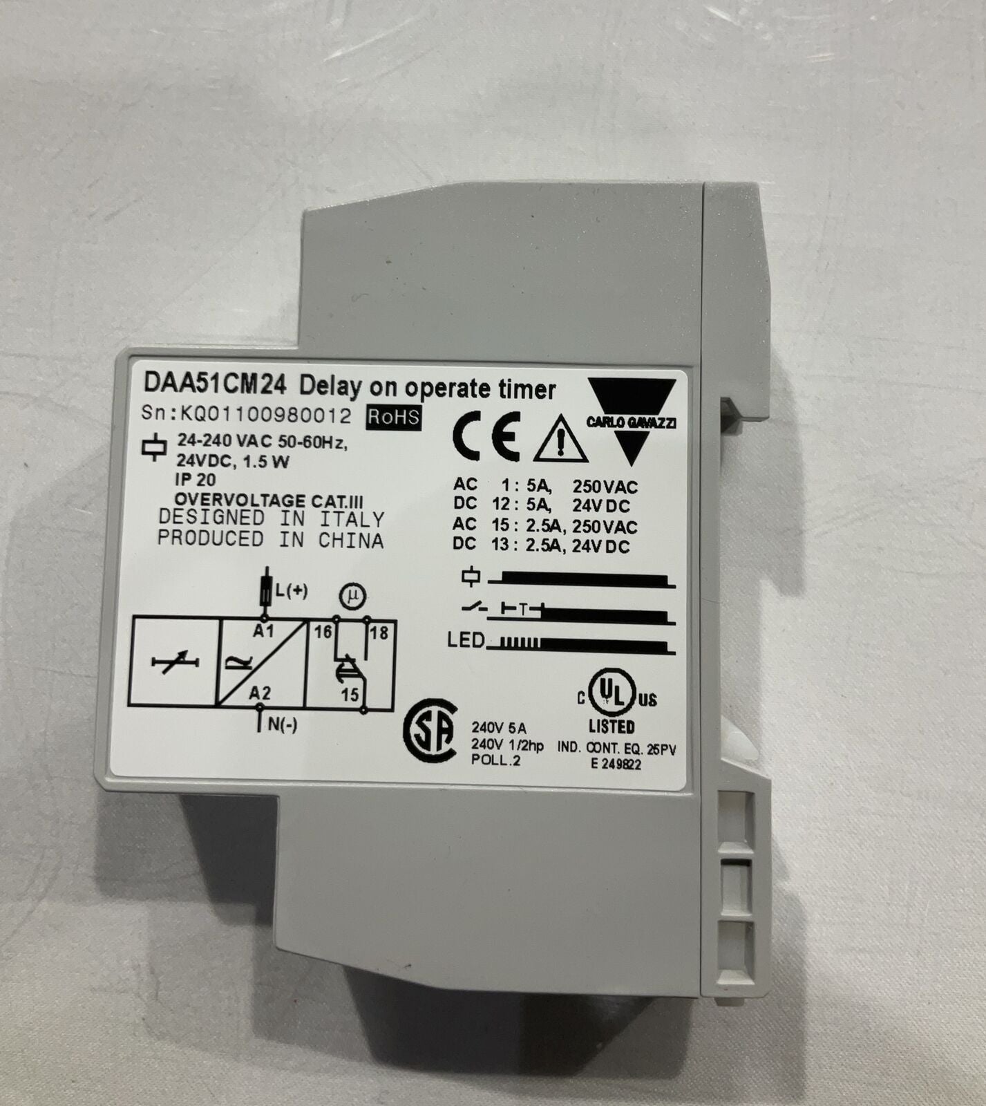 CARLO GALAZZI DAA51CM24 DELAY TIMER 24-240VDC 1.5W 50/60HZ LOT OF 3 U3S