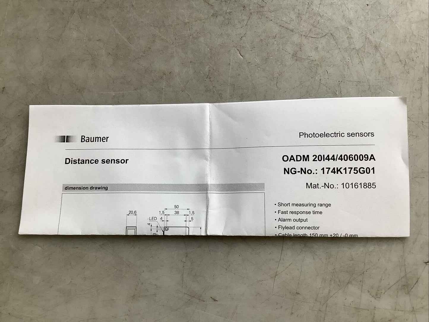 BAUMER OADM 20I44/406009A PHOTOELECTRIC DISTANCE SENSOR U3S