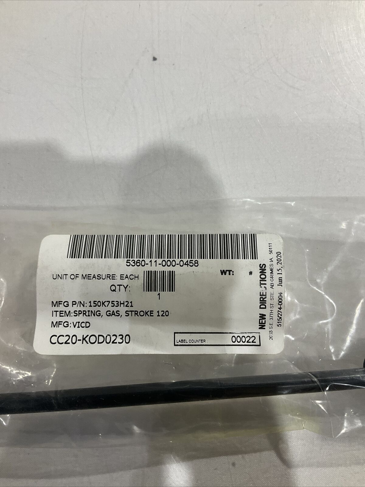 VOLUMELINE 66U120280ZZ0111 25LBS FORCE SPRING GAS STROKE LOT OF 2 U3S