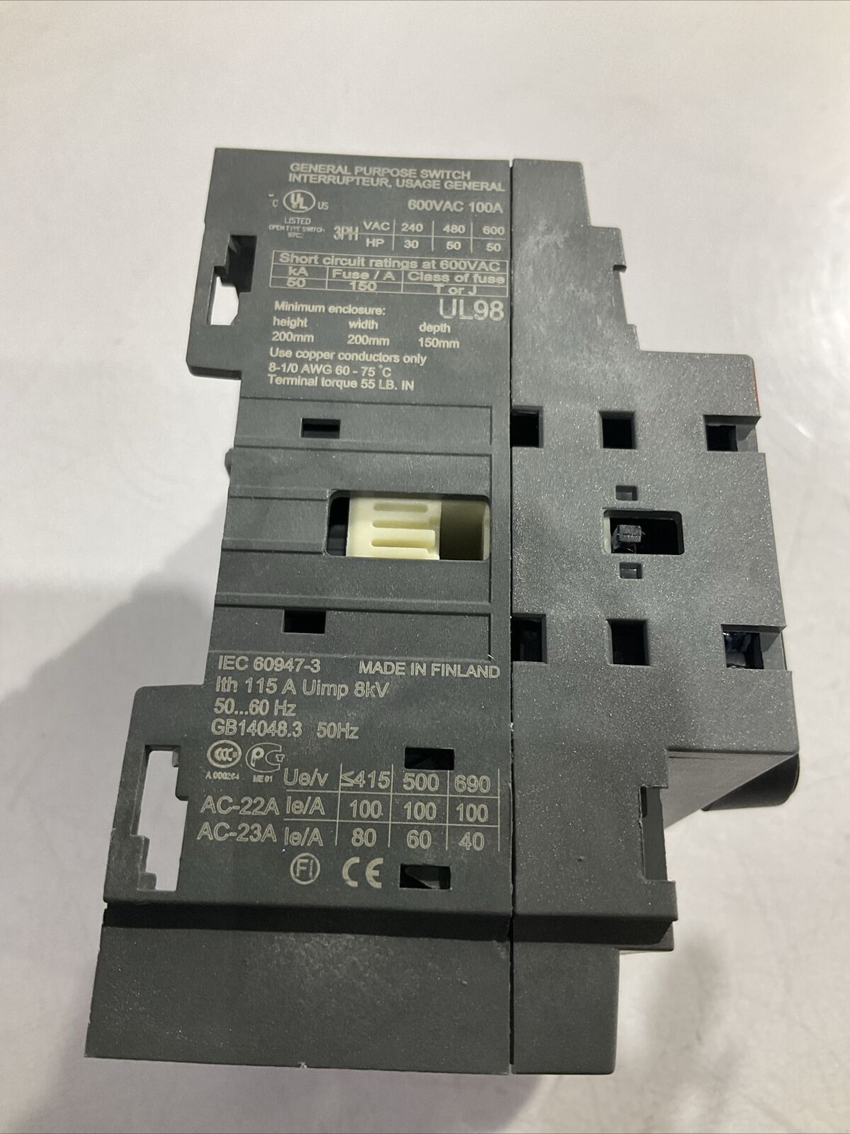 ABB 162K300H01 1SCA105004R1001 SWITCH DISCONNECT 600VAC U3S