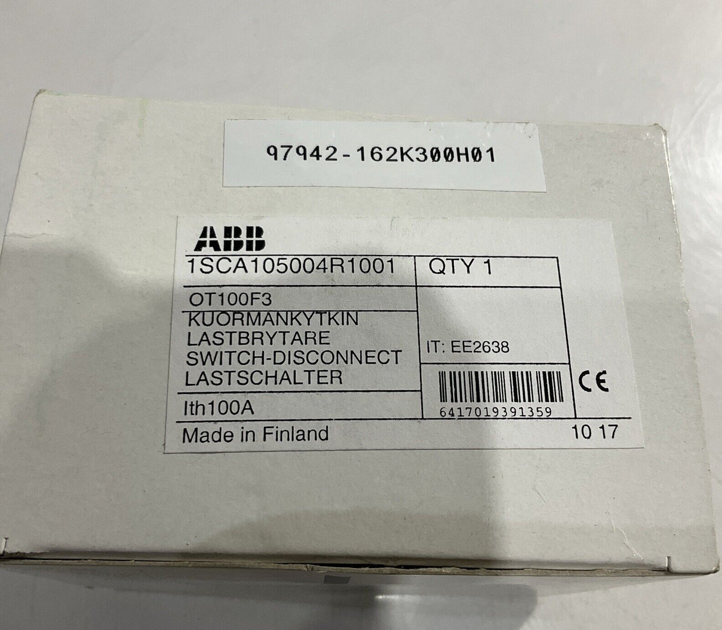 ABB 162K300H01 1SCA105004R1001 SWITCH DISCONNECT 600VAC U3S