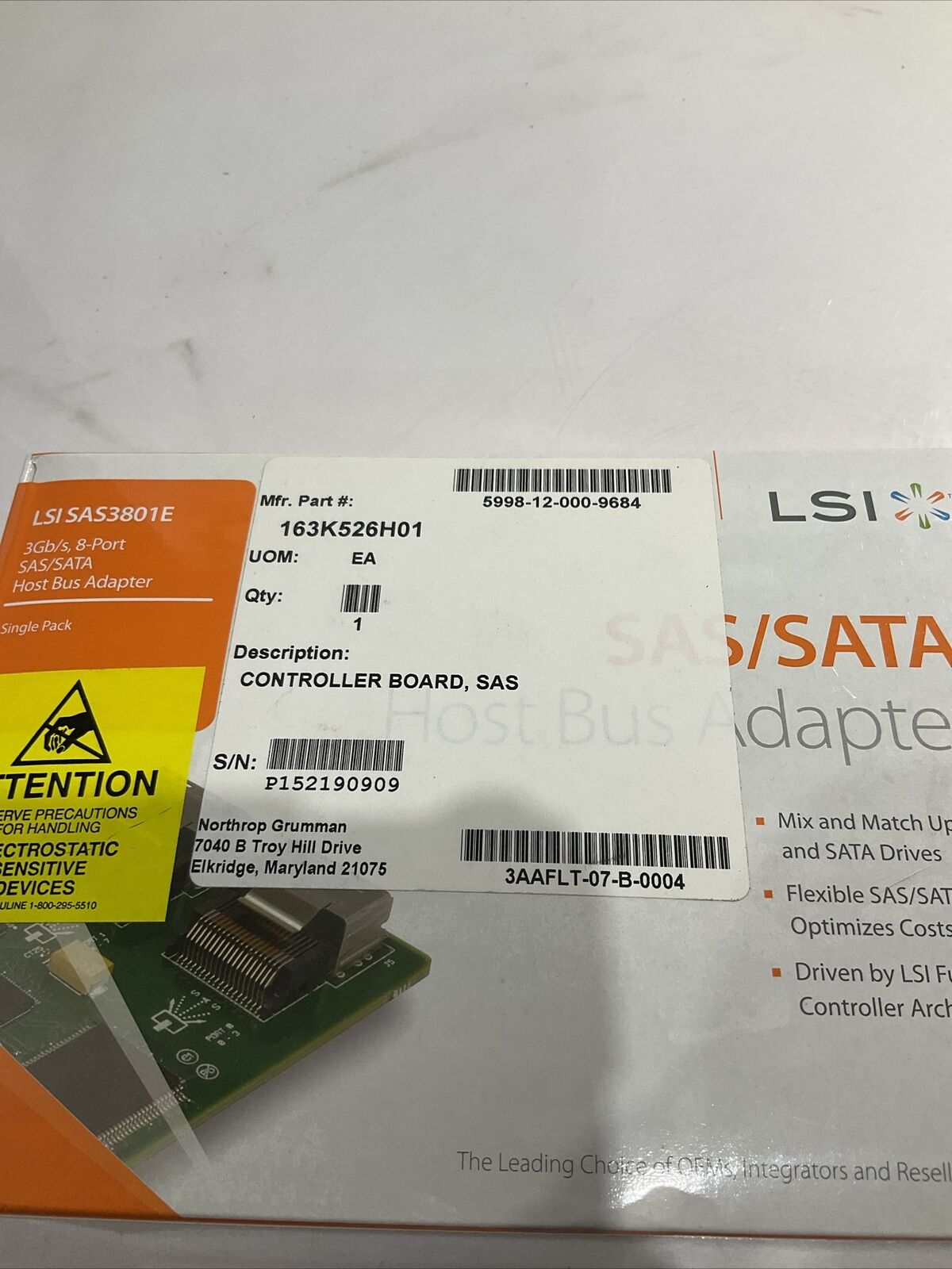 LSI SAS3081E 163K526H01 SAS/SATA HOST BUS ADAPTER U3S
