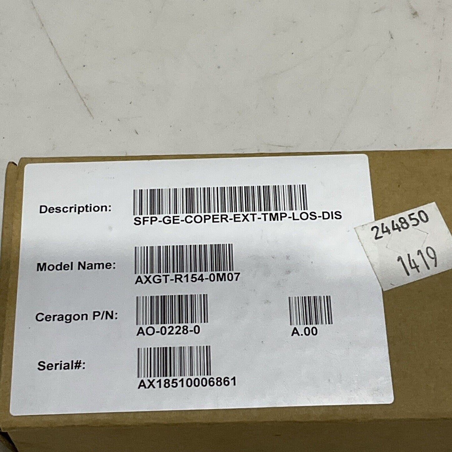 AXCEN AXGT-R154-0M07 COPPER SFP TRANSCEIVERS FIBERINT 1000 BASE G7T
