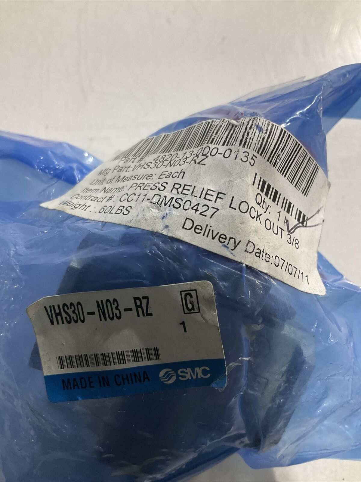 SMC VHS30-N03-RZ PRESS RELIEF PNEUMATIC LOCK OUT VALVE 15-150 PSI U3S