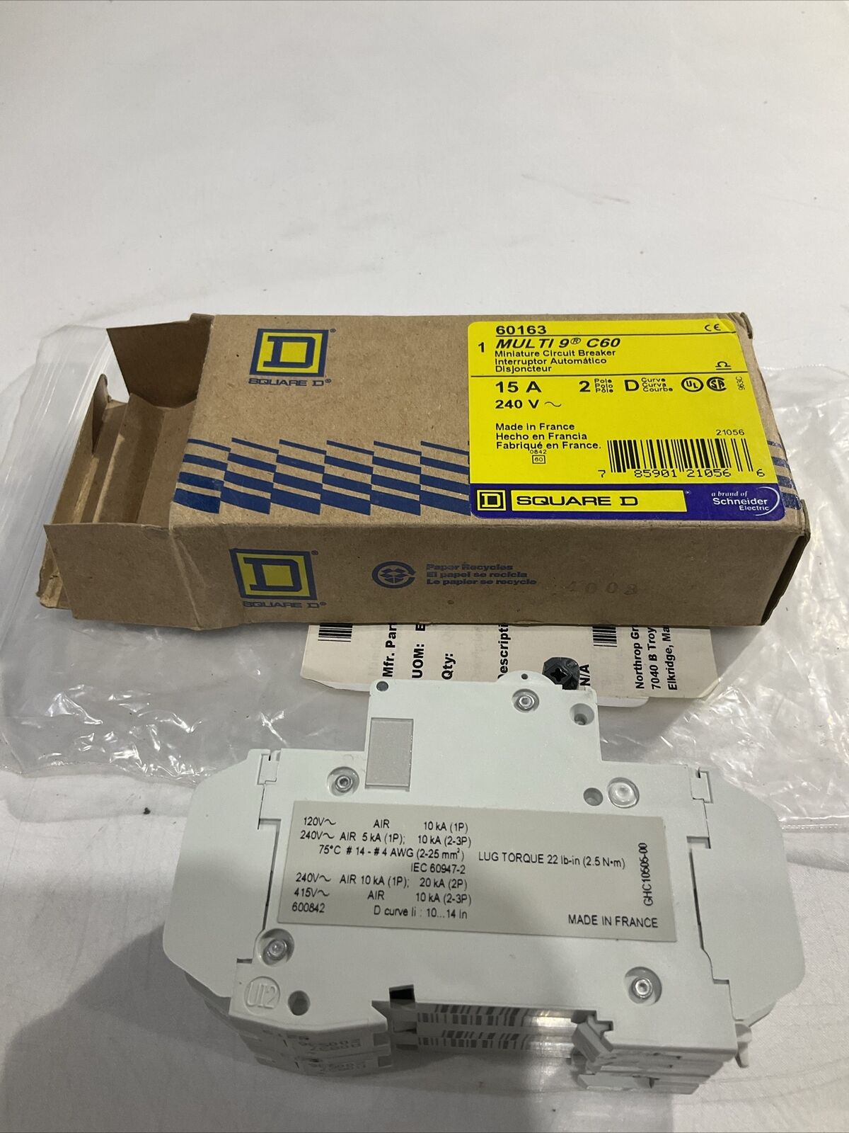 SQUARE D 60163 MULIT 9 C60 MINIATURE CIRCUIT BREAKER 240V 5A 2P U3S