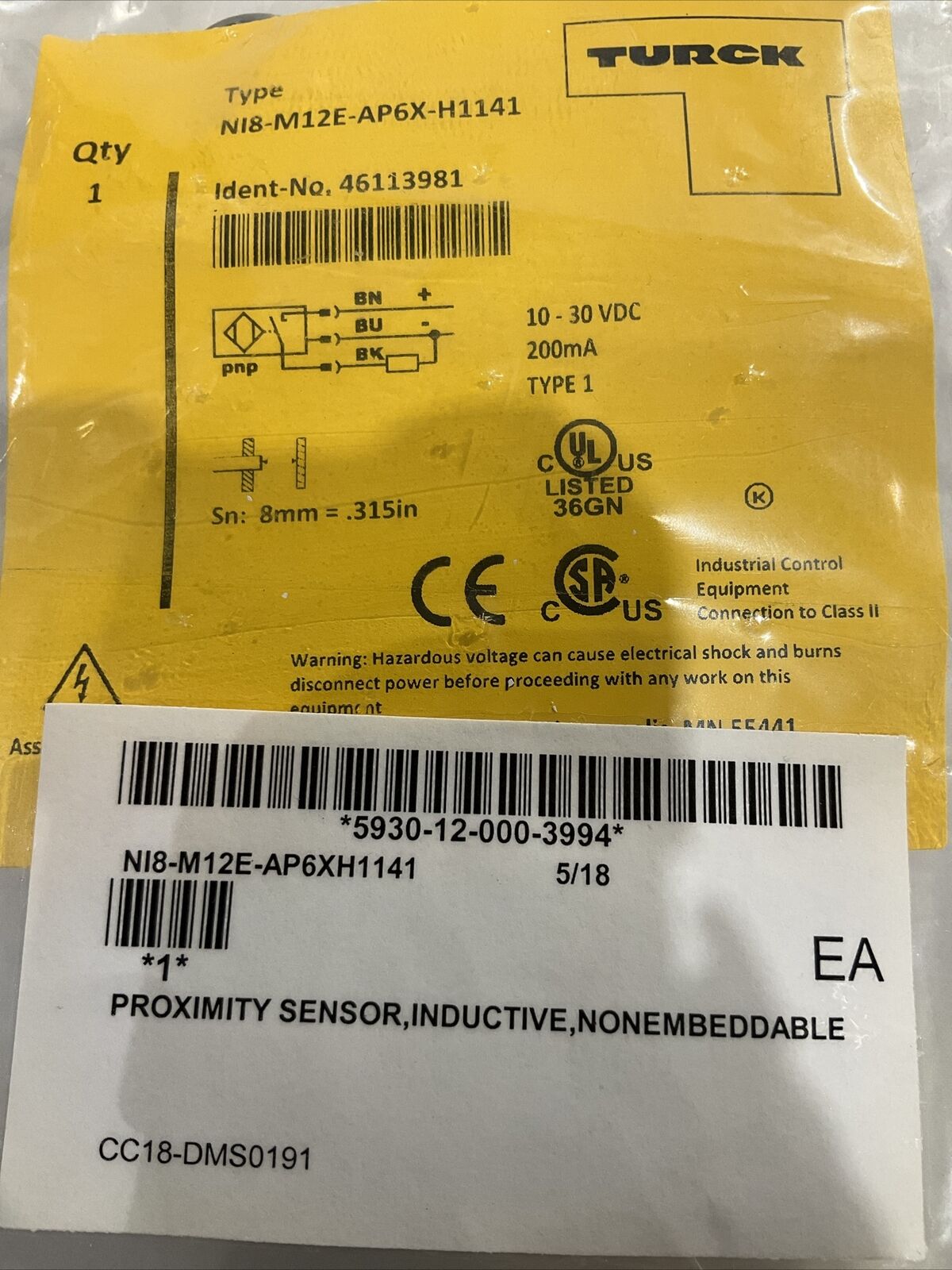 TURCK NI8-M12E-AP6X-H1141 SENSOR INDUCTIVE LOT OF 3 U3S