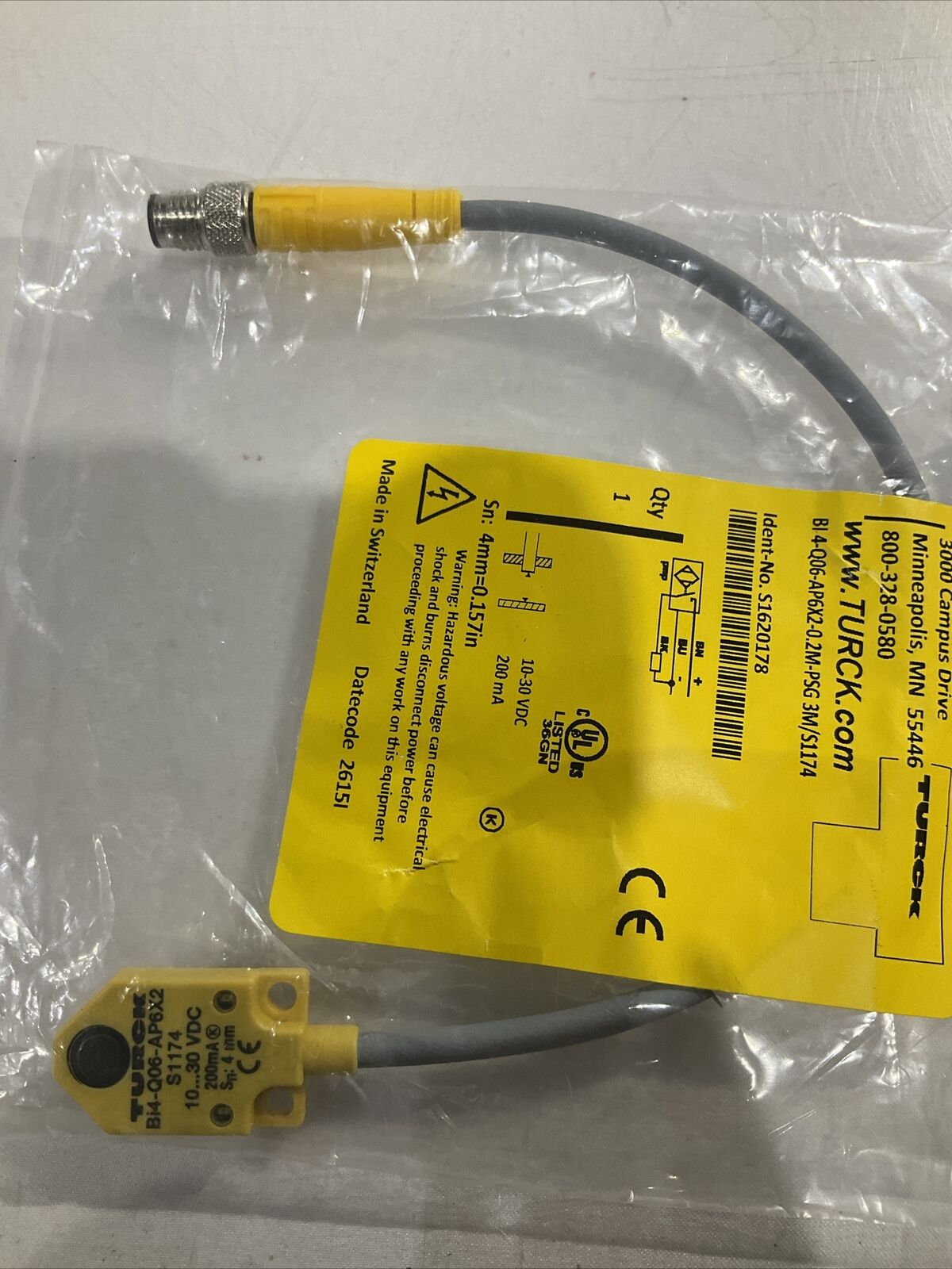 TURCK BI4-Q06-AP6X2-0.02M-PSG 3M/S1174 SENSOR INDUCTIVE 4MM LOT OF 2 U3S