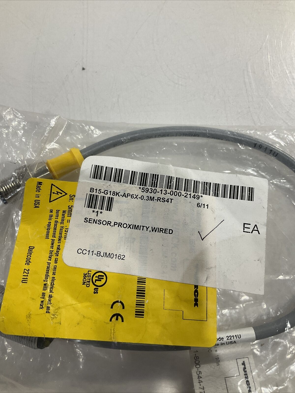 TURCK B15-G18K-AP6X-0.3M-RS4T SENSOR PROXIMITY WIRED U3S