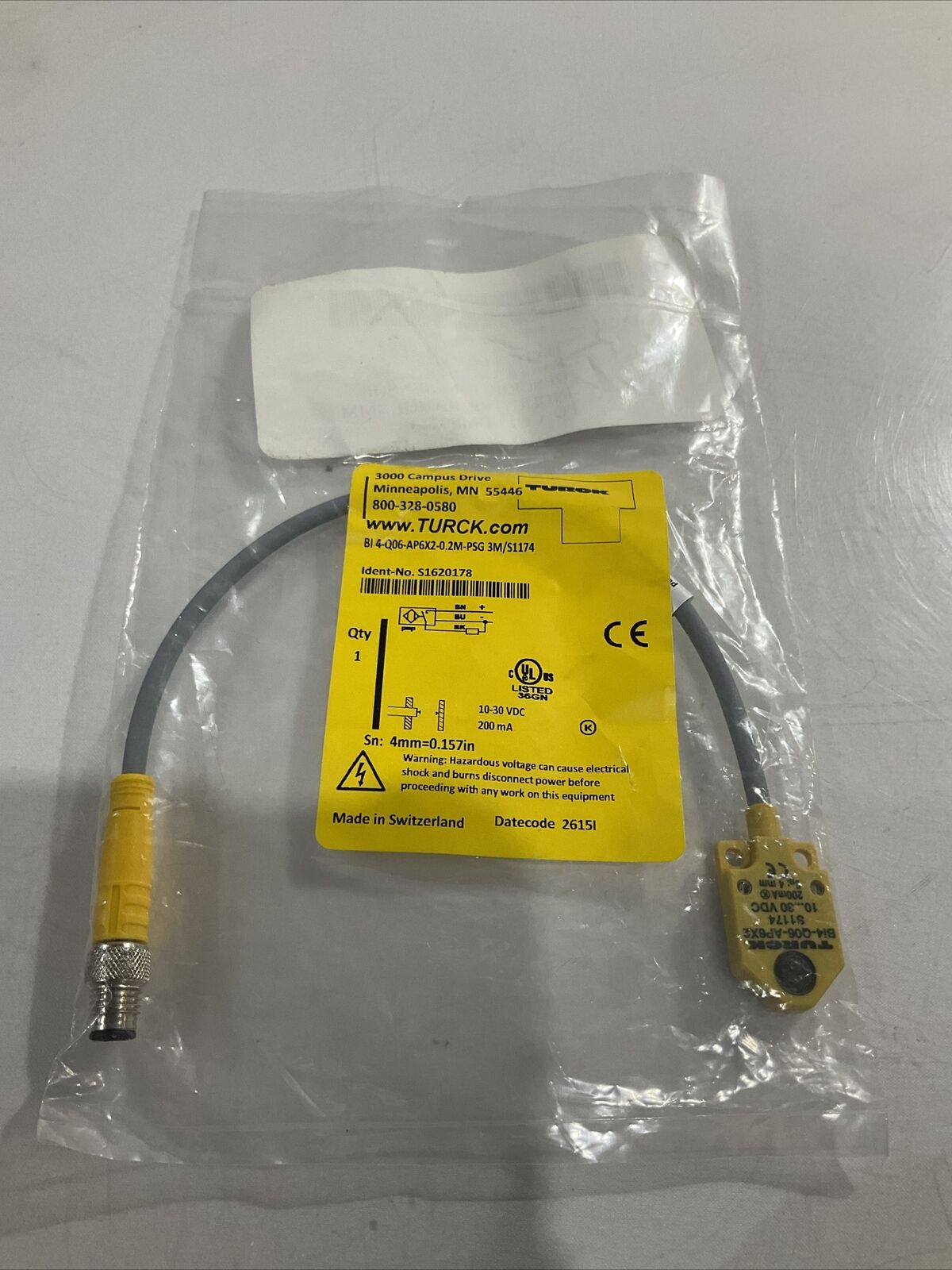 TURCK BI4-Q06-AP6X2-0.02M-PSG 3M/S1174 SENSOR INDUCTIVE 4MM LOT OF 2 U3S