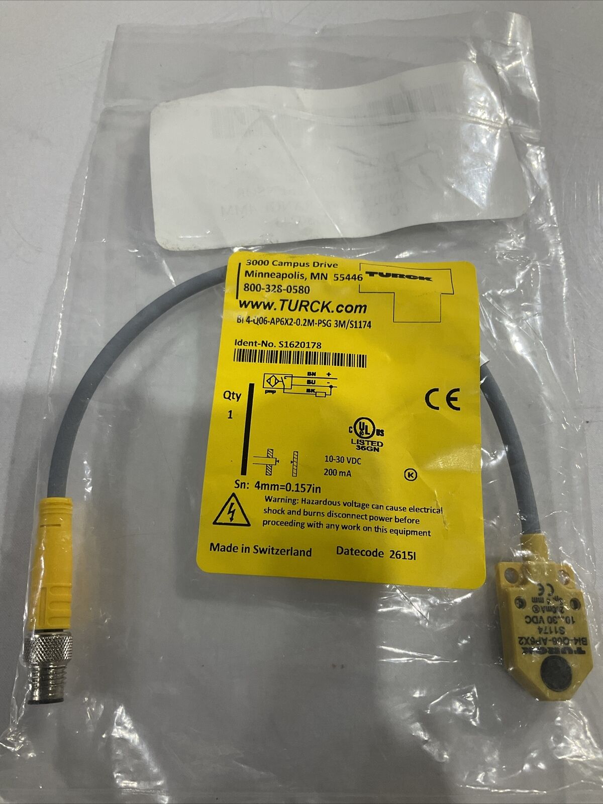 TURCK BI4-Q06-AP6X2-0.02M-PSG 3M/S1174 SENSOR INDUCTIVE 4MM LOT OF 2 U3S