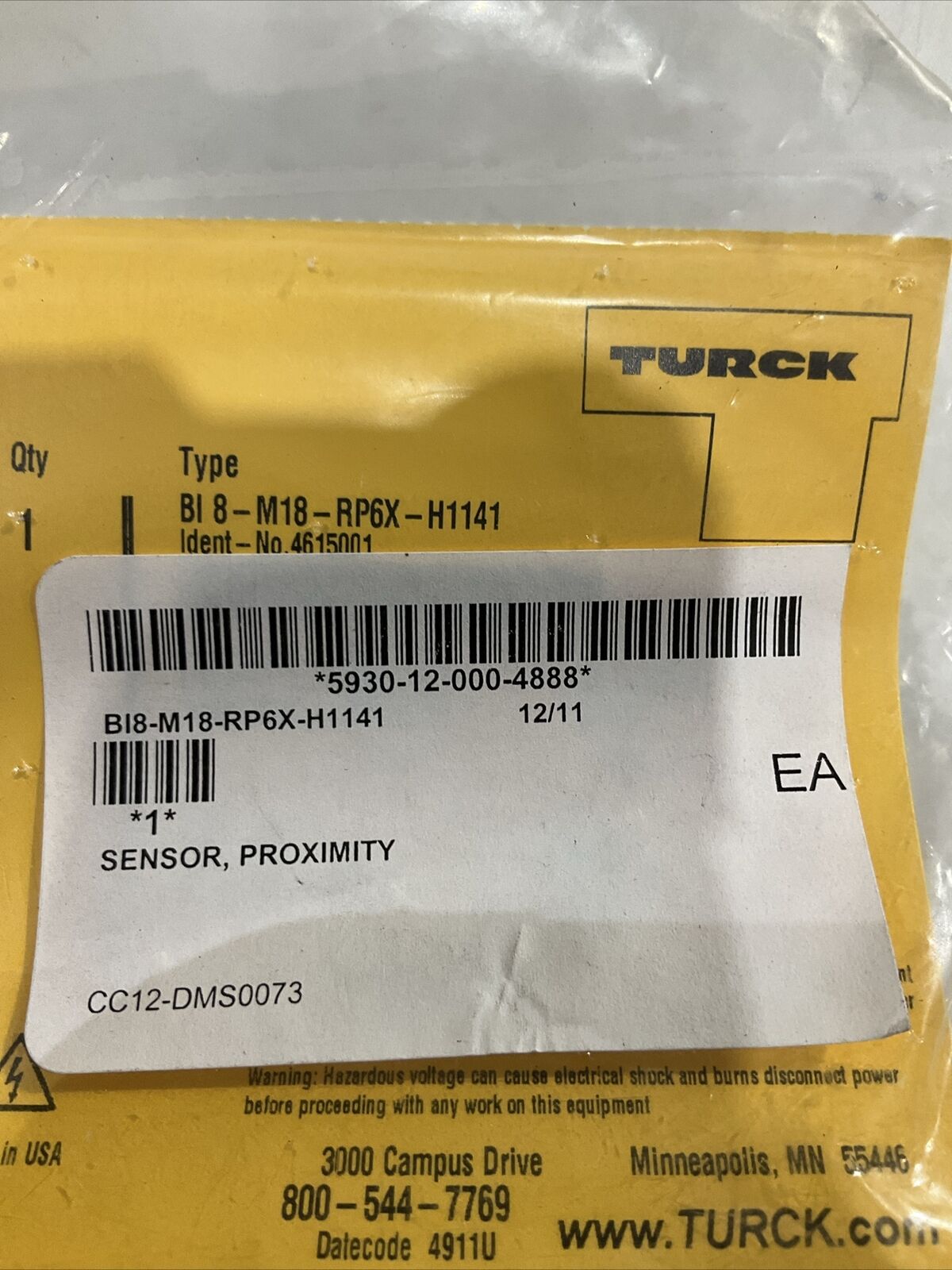 TURCK B18-M18-RP6X-H1141 SENSOR , PROXIMITY LOT OF 2 U3S