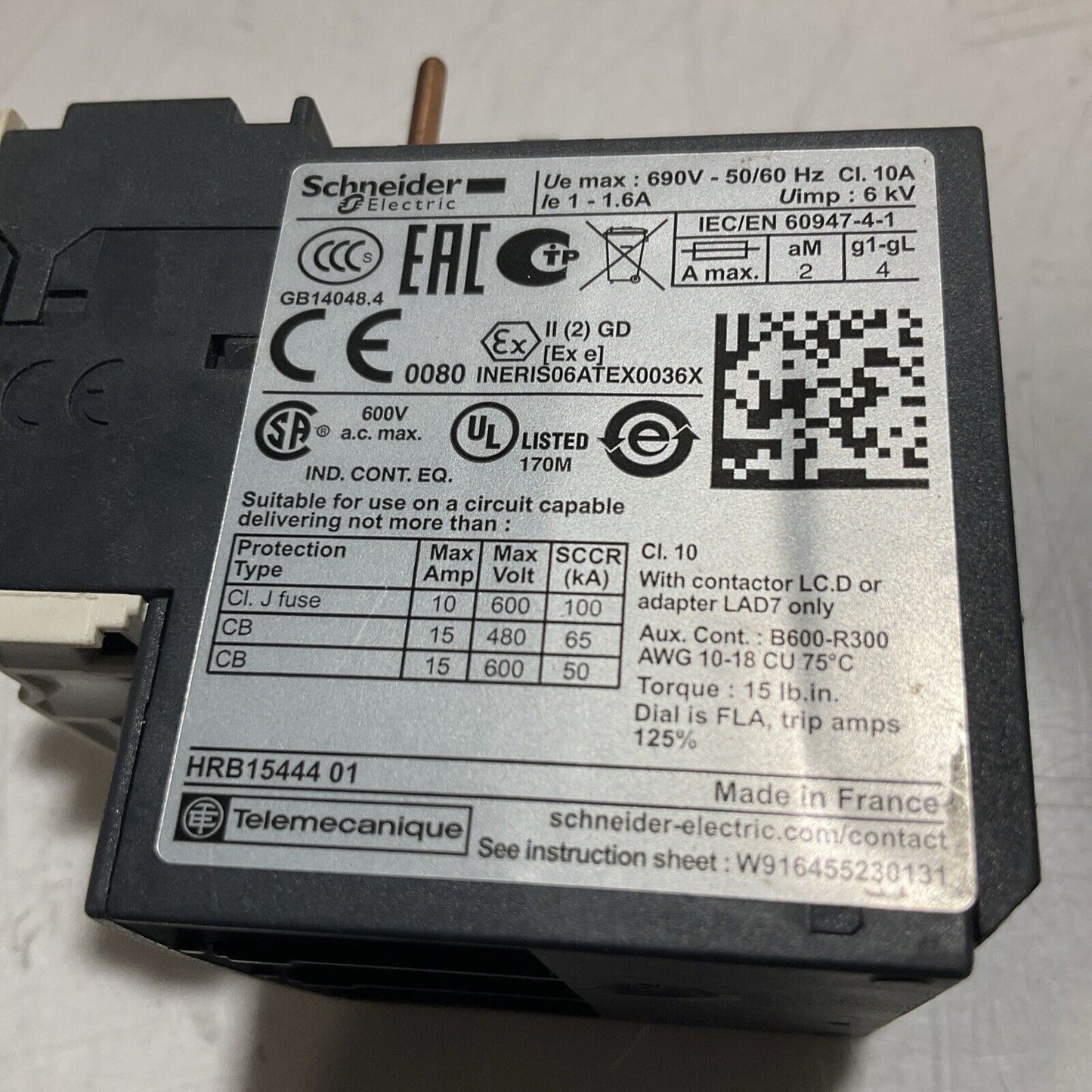 SCHNEIDER ELECTRIC LRD06 RELAY MOTORSCHUTZRELAIS U3S