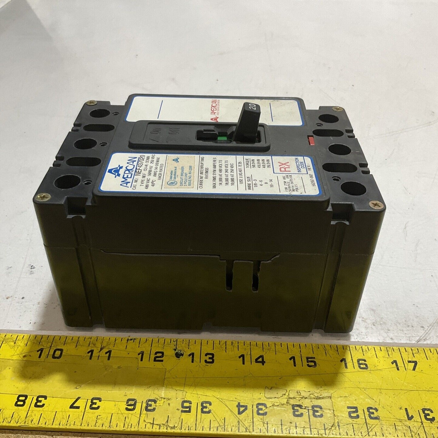 AMERICAN NEF437020 20A CIRCUIT BREAKER 3POLES 250VOLTS DC U3S
