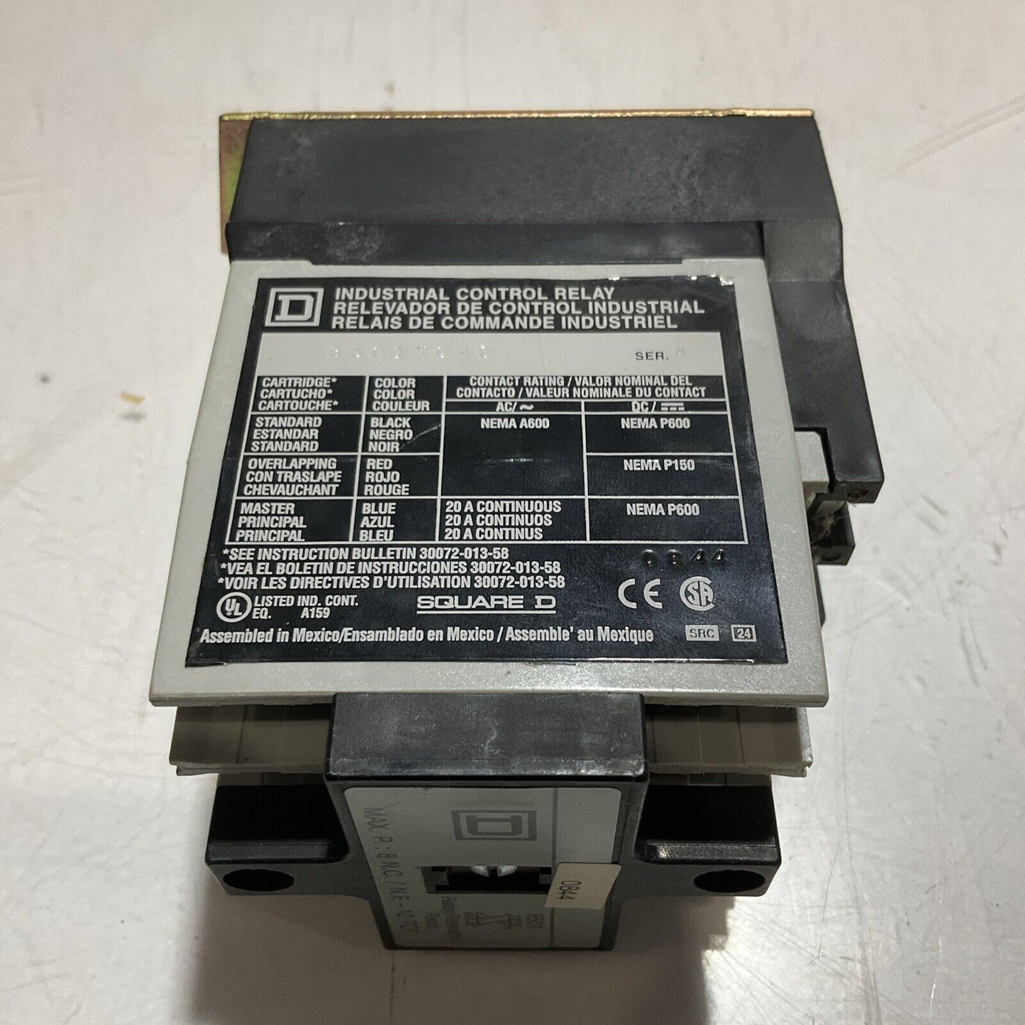 SQUARE D 8501X040 8501 TYPE X INDUSTRIAL CONTROL RELAY 120V U3S