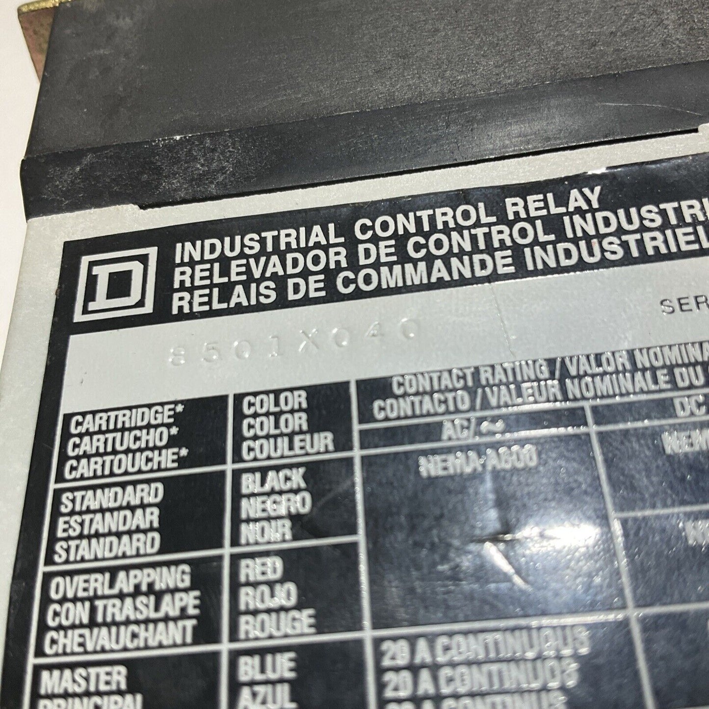 SQUARE D 8501X040 8501 TYPE X INDUSTRIAL CONTROL RELAY 120V U3S