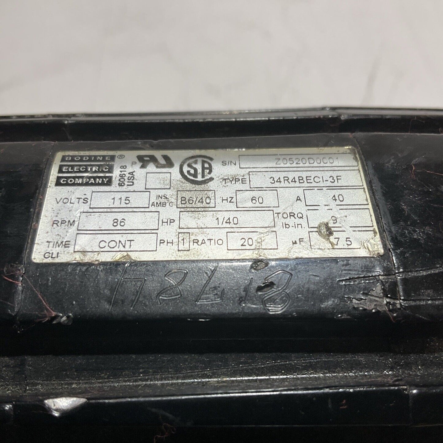 BODINE ELECTRIC COMPANY 34R4BECI-3F GEARMOTOR 115 VOLTS