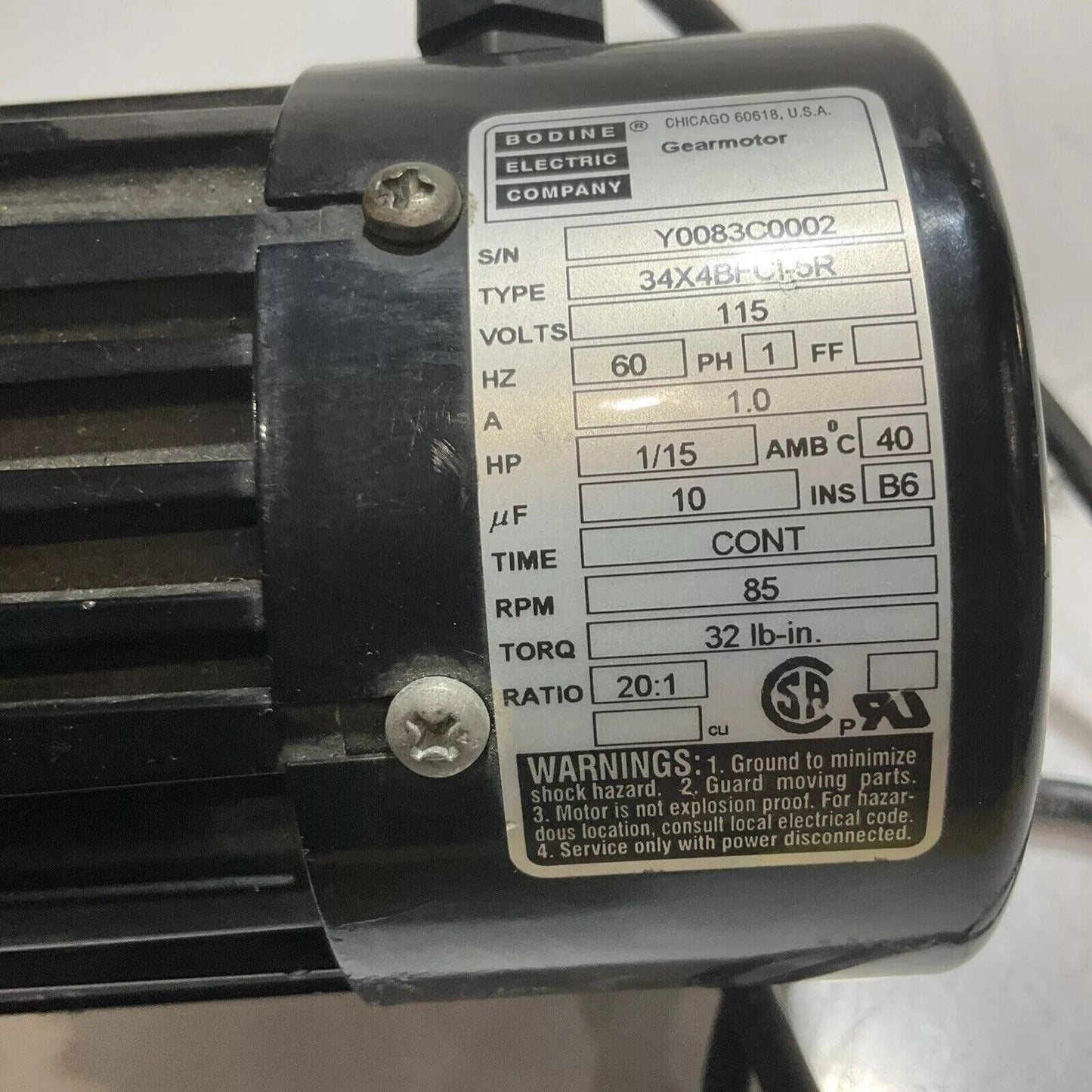 BODINE ELECTRIC COMPAN 34X4BFCI-5R GEARMOTOR U3S