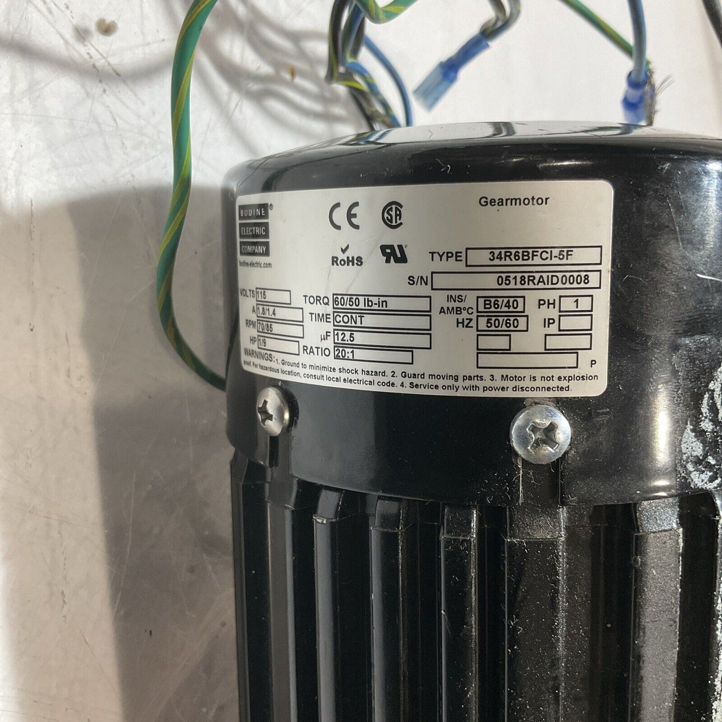 BODINE ELECTRIC CONPANY 34R6BFCI-5F GEARMOTOR 115 VOLTS U3S