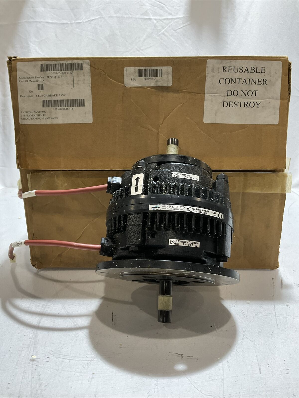 WARNER & TOURCO WT 53-273-001-09 EMBRAYA/ CLUTCH BRAKE 24VDC 26.2 W U3S