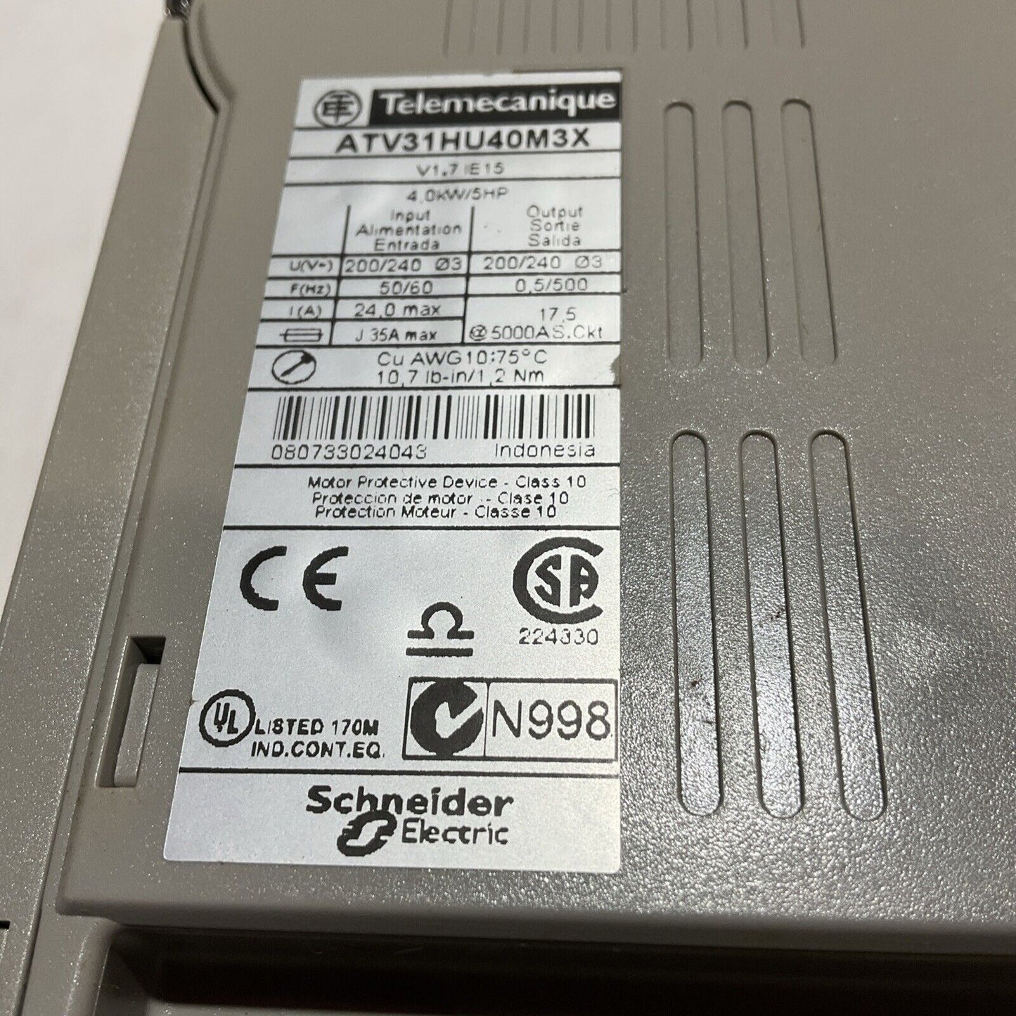 TELEMECANIQUE ATV31HU40M3X INDUSTRIAL CONTROL AC SPEED DRIVE 5HP 4KW 240V U3S