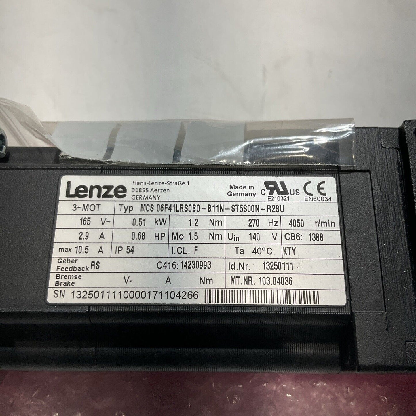 LENZE MCS 06F41LRSOBO-B11N-ST5SOON PERFORATED BELT MOTOR ASSEMBLY U3S