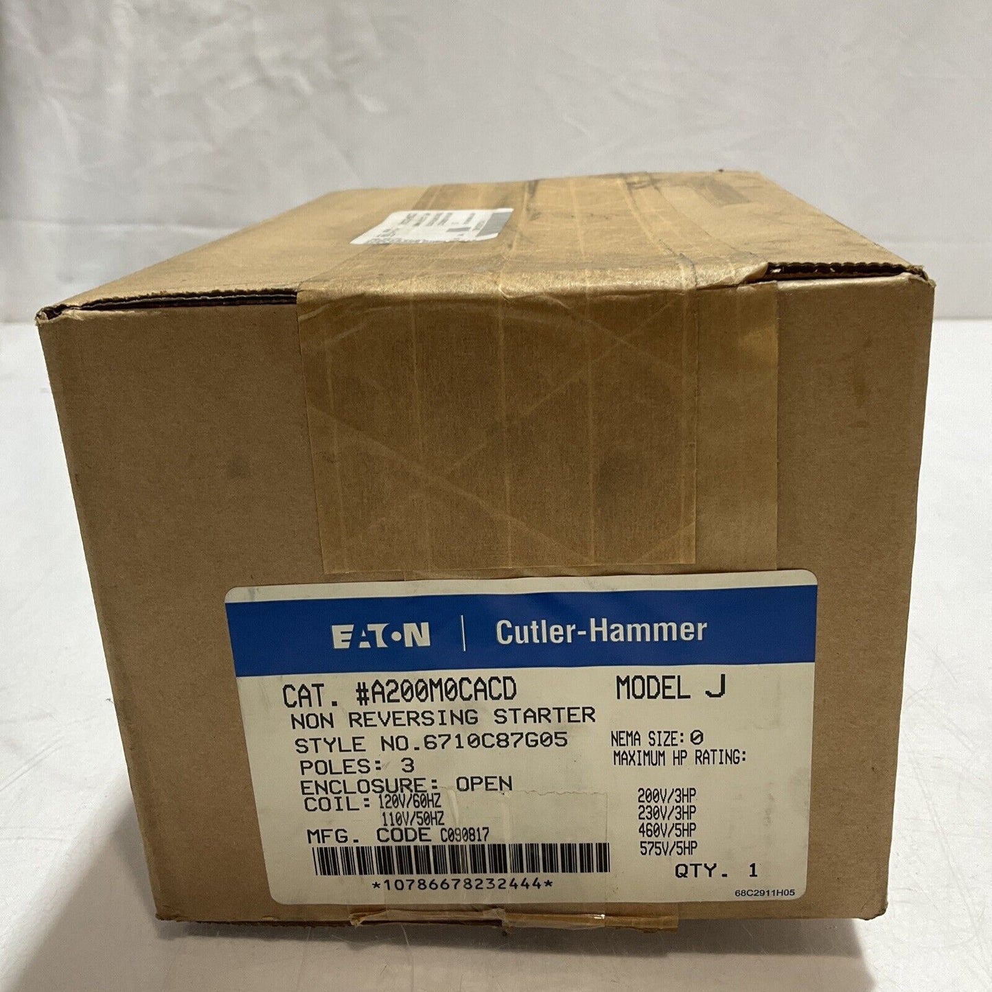 EATON A200M0CACD NON RECERSING STARTER 120V 3P 3HP-5HP U3S