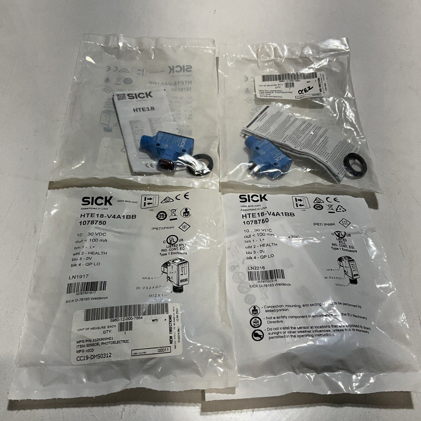 SICK HTE18-V4A1BB 1078750 PHOTOELECTRIC SENSOR 10-30VDC LOT OF 4 U3S